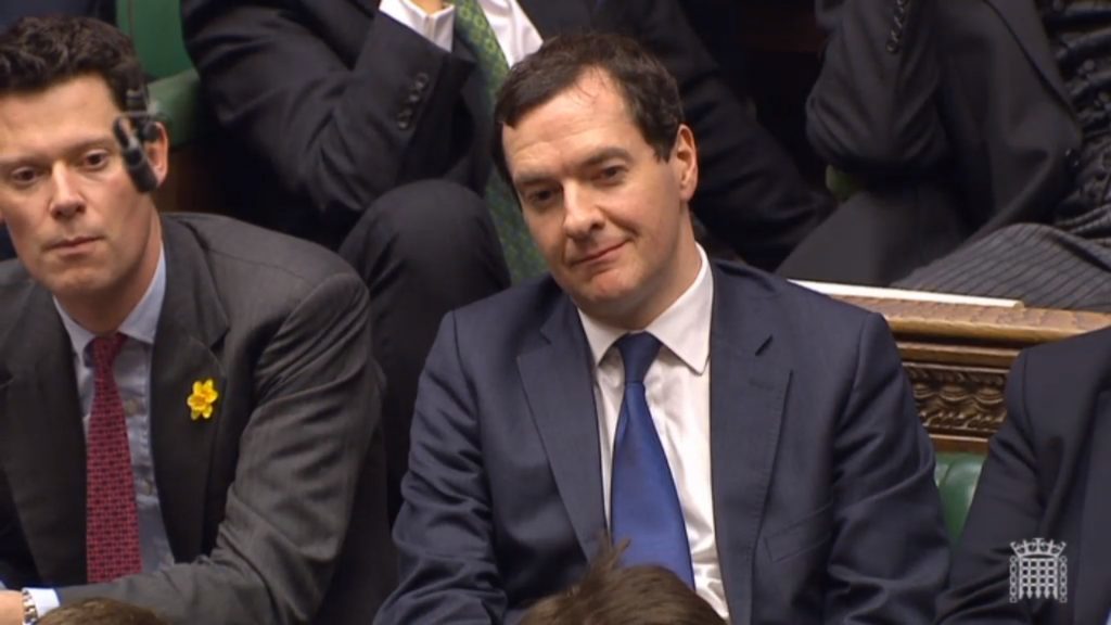 Former Chancellor George Osborne looks on as Philip Hammond has the House of Commons chuckling.