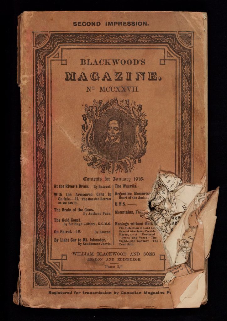 Blackwood's-magazine-with-WWI-bullet-hole