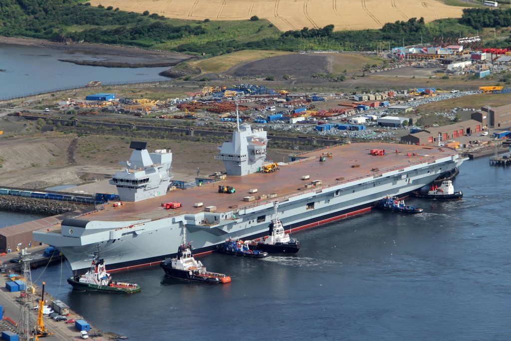 HMS Queen Elizabeth during her float out at the Fife yard