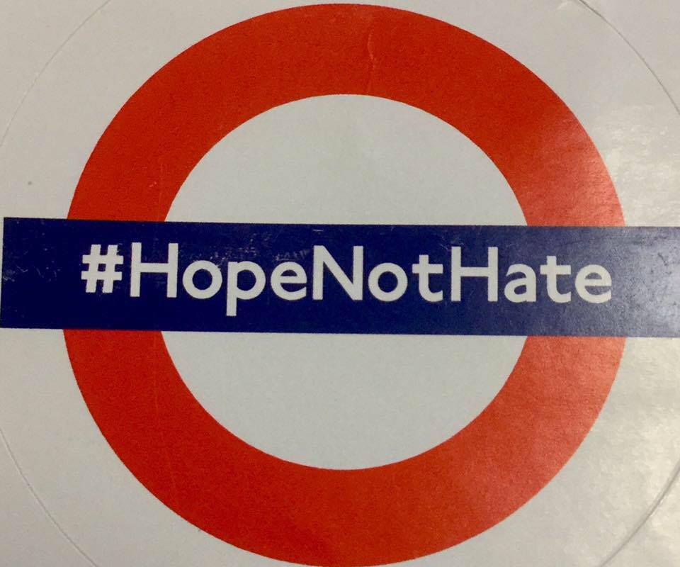 London Underground-inspired emblem for #HopeNotHate campaign, designed by Mike Haine's campaign team.