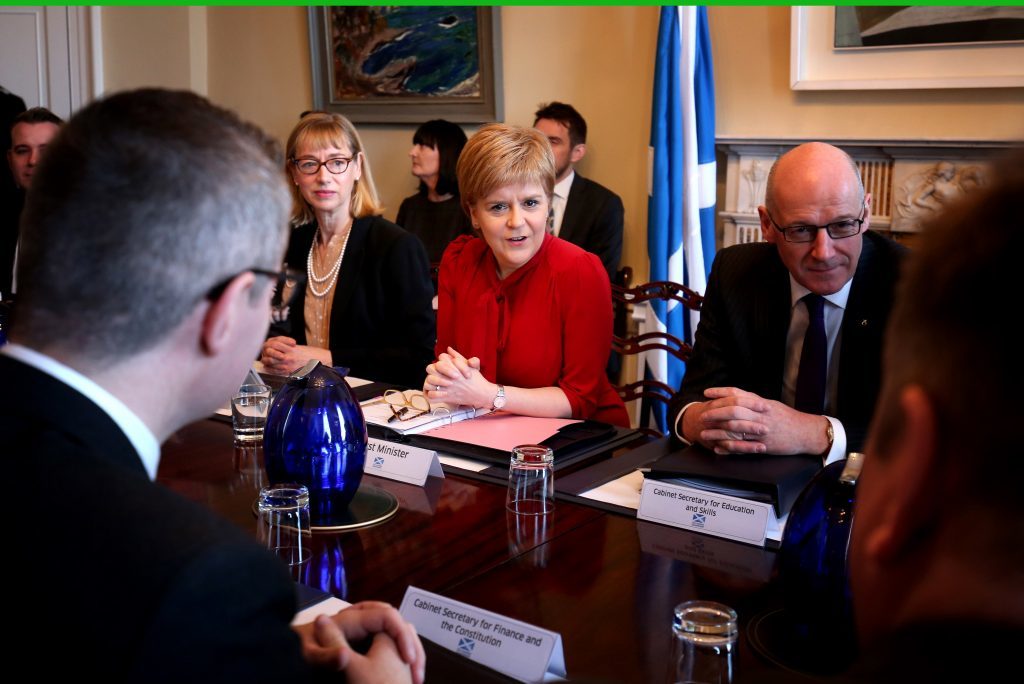 First Minister Nicola Sturgeon during a Scottish Government cabinet meeting in Bute House on March 14, in Edinburgh.