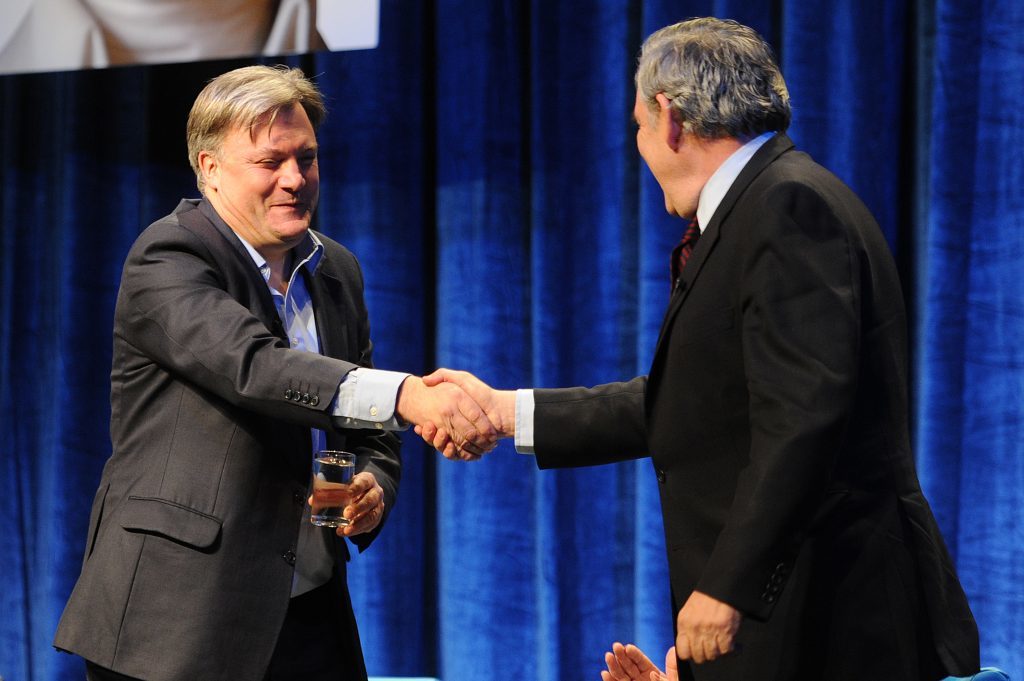 Gordon Brown introduced his long time friend and colleague on to the stage.