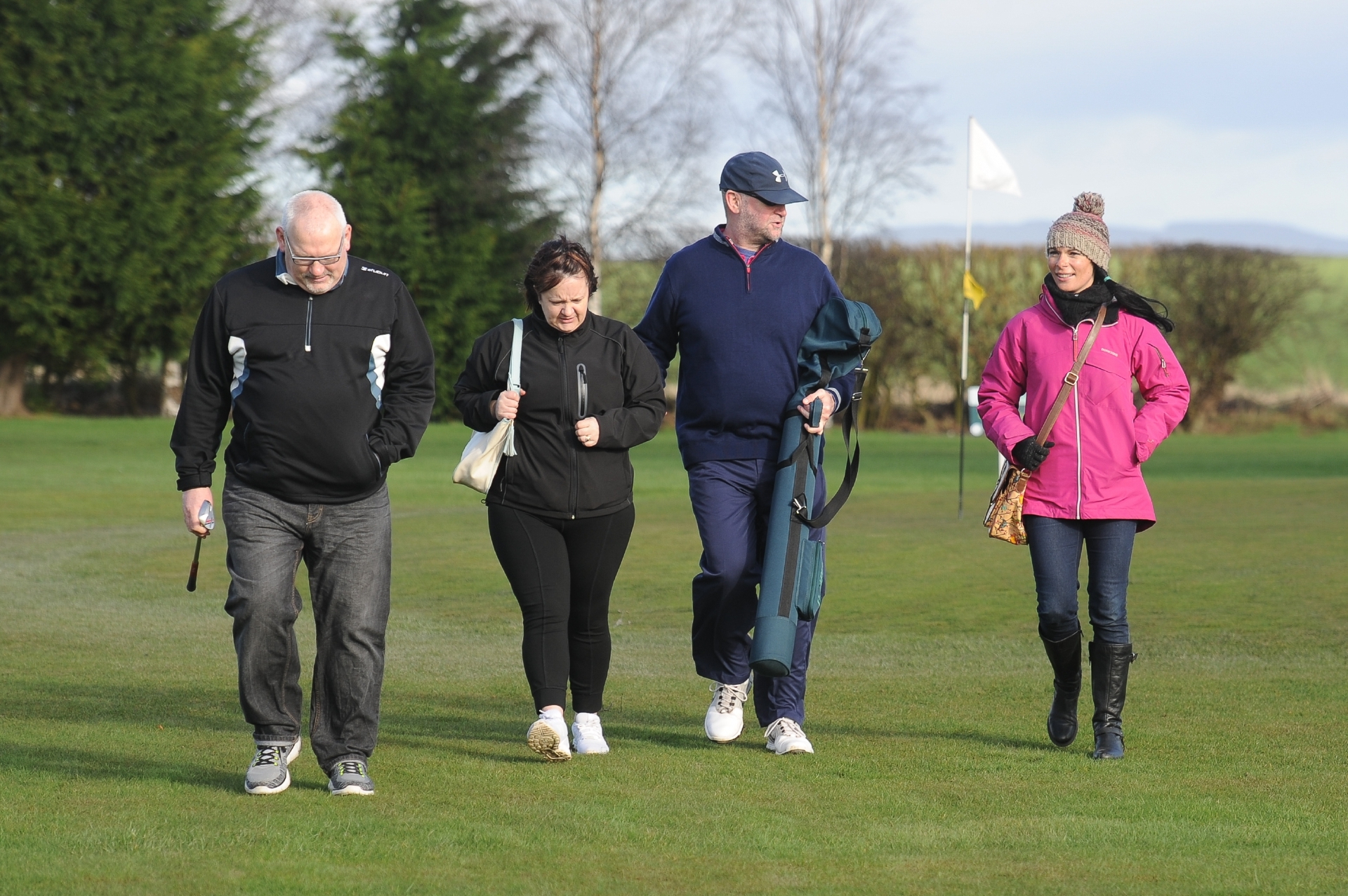 Derek Milne, Shelly Cunningham, Jim Gales and Gayle Ritchie on the practice course at Wellsgreen Golf Range, Windygates.