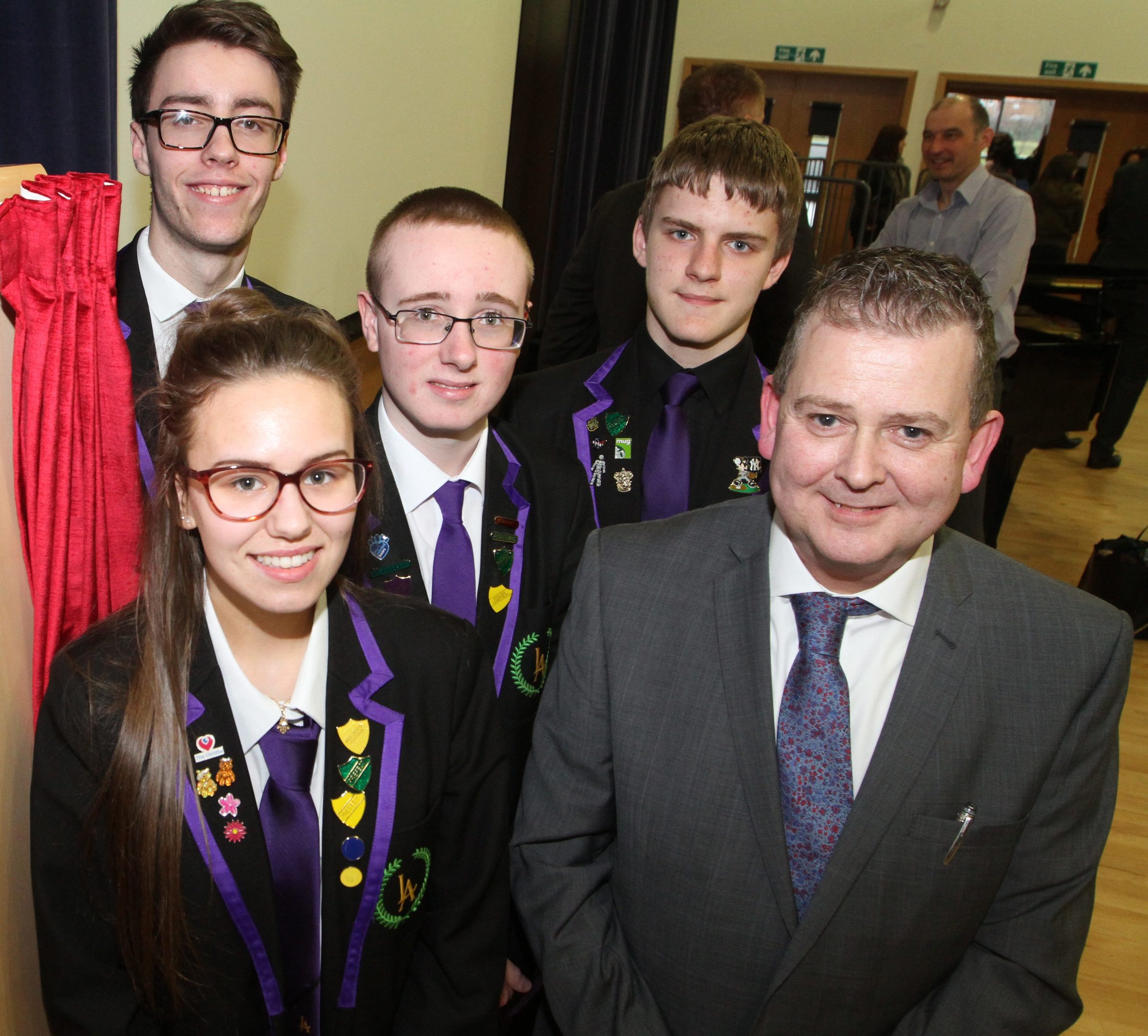 Celebrating the opening of Levenmouth Academy , clockwise from top left, Ross Kinnimont, Aaron Notnan, Ronnie Ross, head teacher Stuart McKay and Amy Newell.