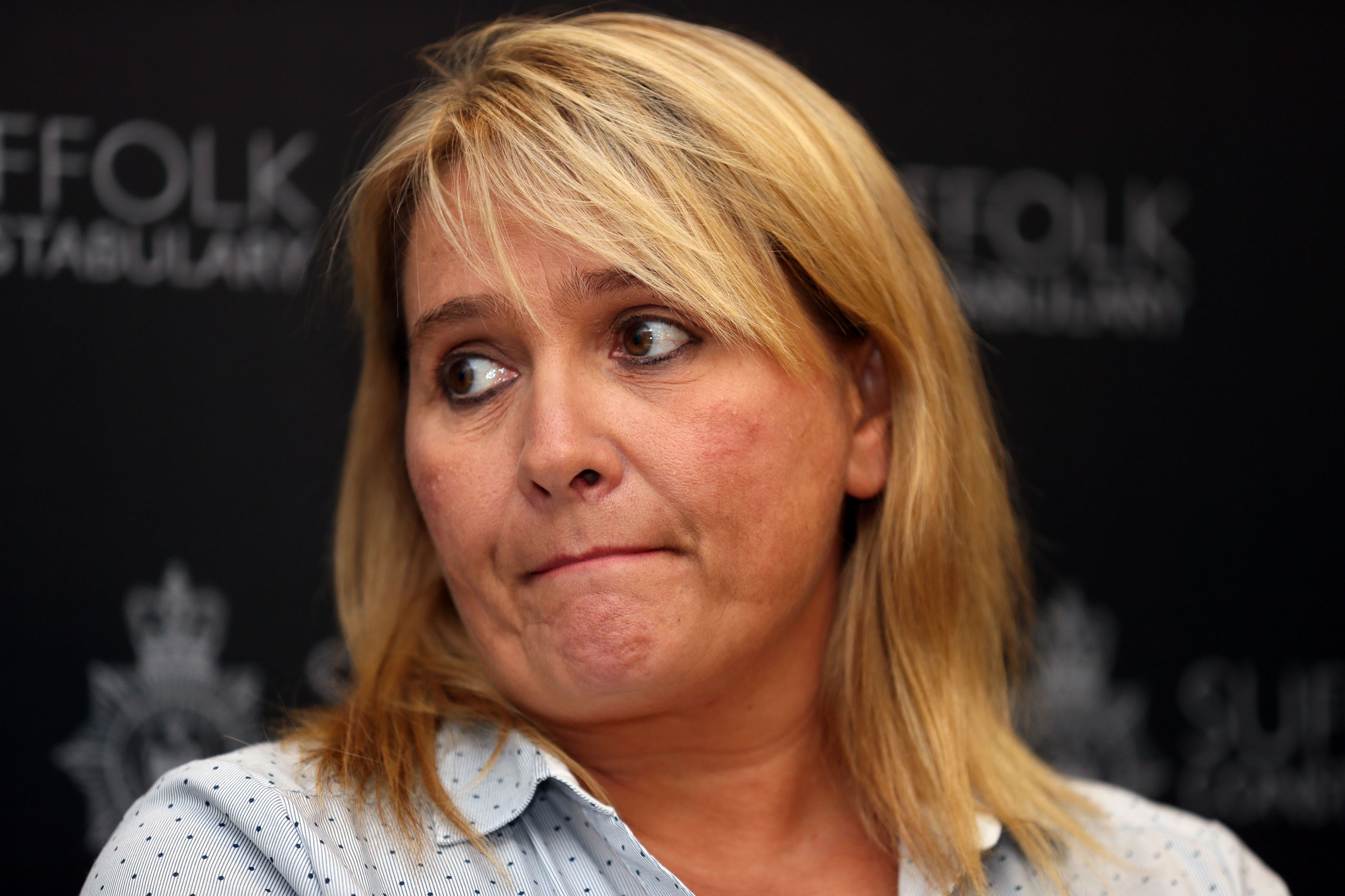 Nicola Urquhart, mother of missing 23-year-old Corrie McKeague, speaks during a press conference at Bury St Edmunds Police Station in Suffolk, as police are investigating the disappearance of the RAF serviceman.