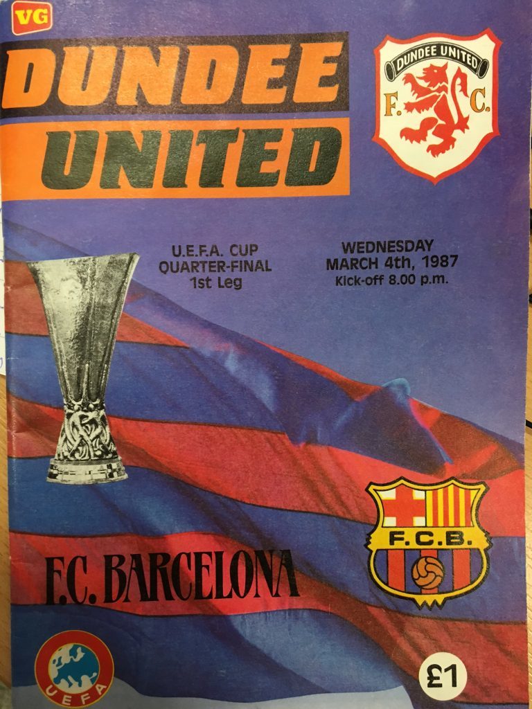 The programme for the Dundee United v Barcelona match at Tannadice on March 4 1987