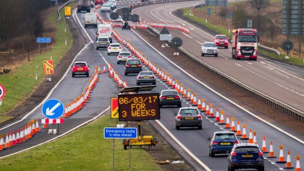 Previous lane restrictions on the M90 near Milnathort.