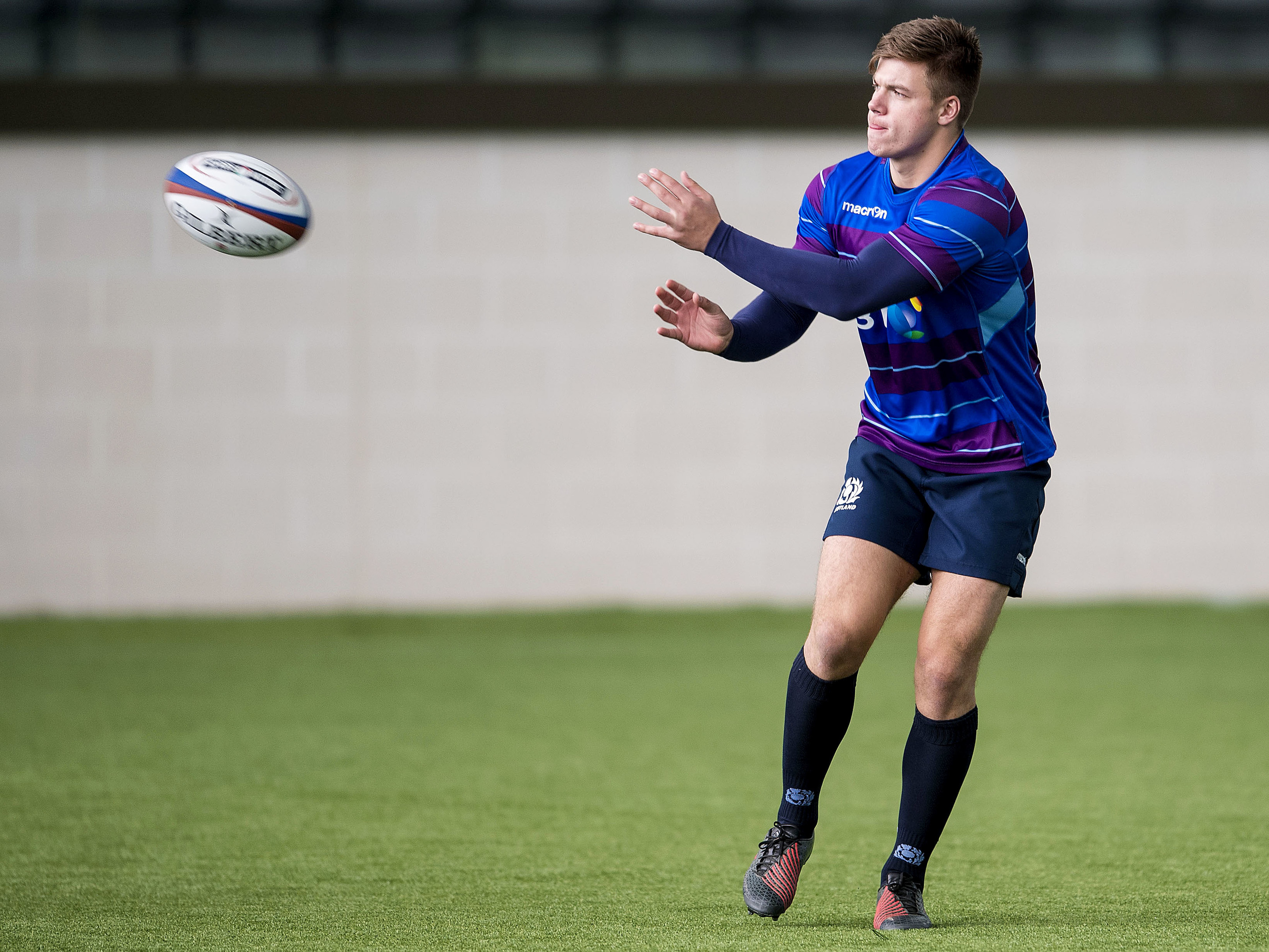 Huw Jones in training at the Scotland camp at Oriam outside Edinburgh.