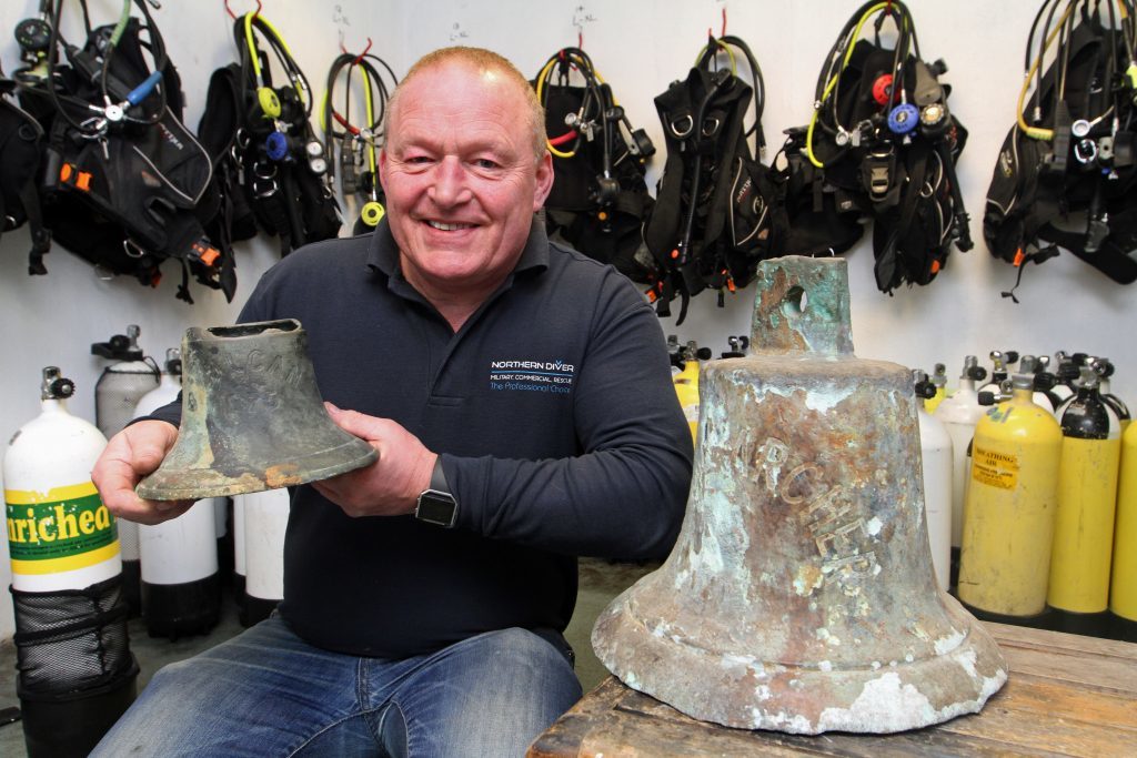 Mark Blyth, Managing Director of Dive Bunker in Burntisland recovered two bells from shipwrecks in the Firth of Forth. 