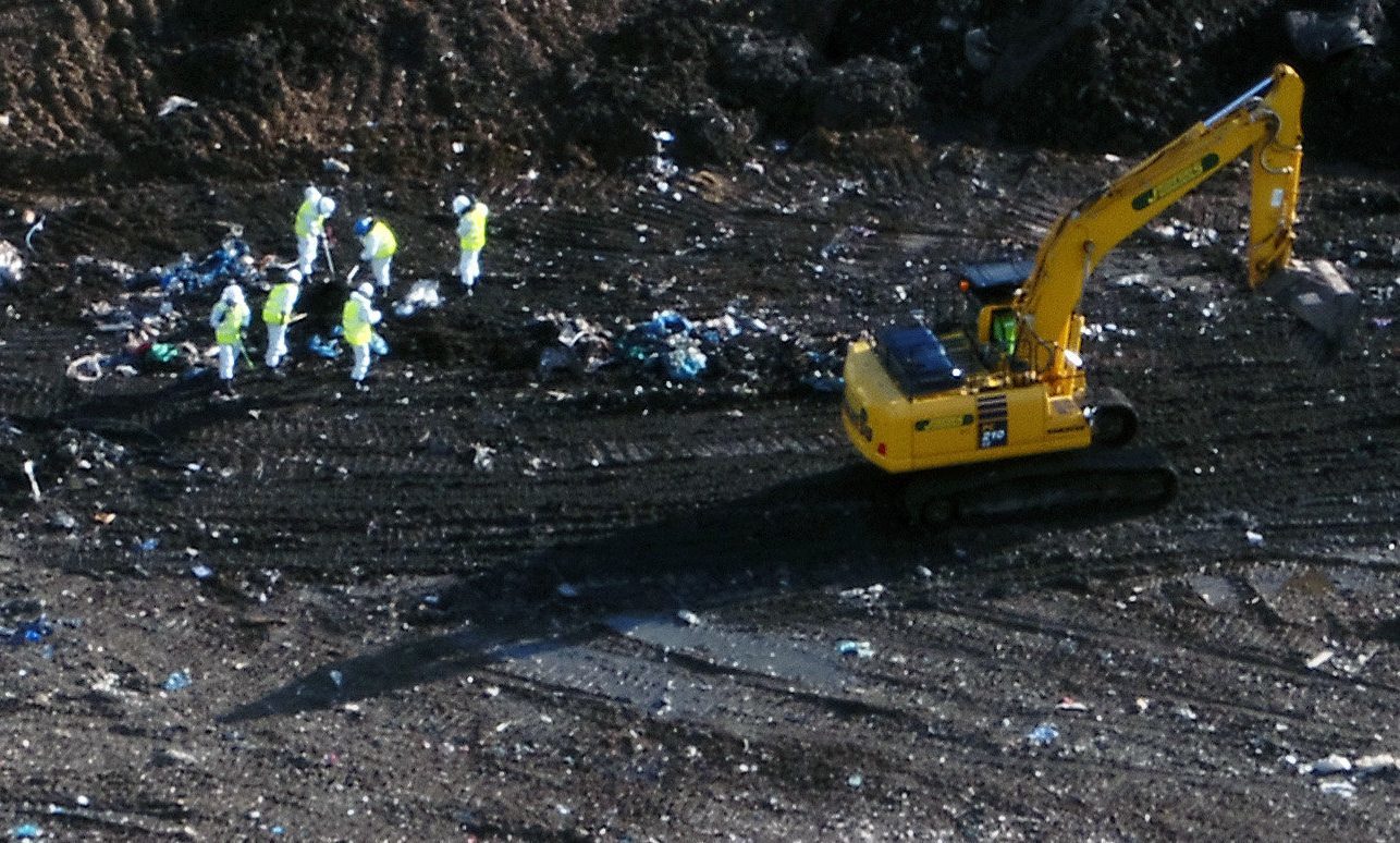 Specialist search team searching the Milton landfill site in Cambridge for the body of missing RAF serviceman Corrie McKeague.