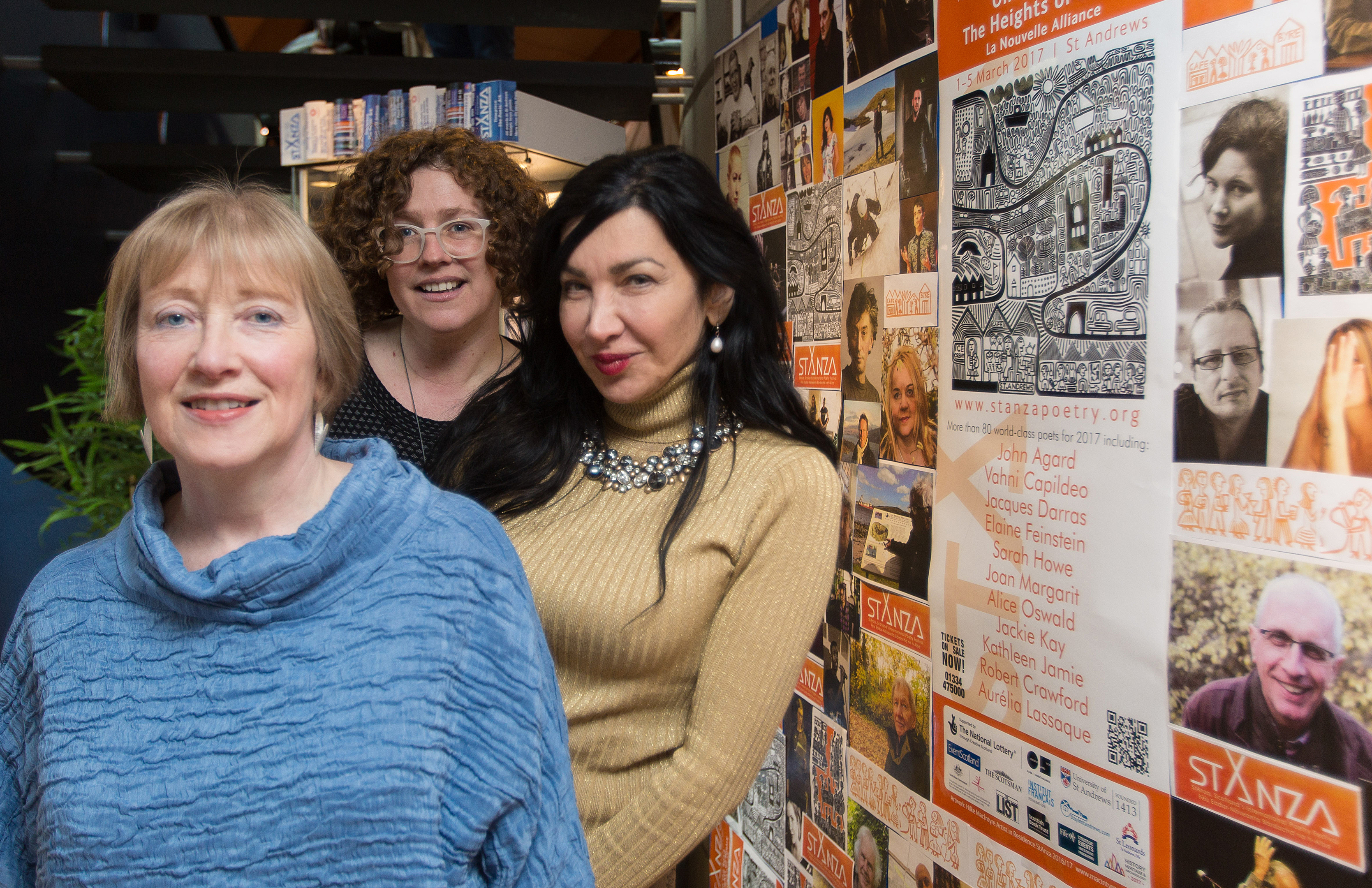 Eleanor Livingstone (Festival Director), Rachel Hazell (Artist in Residence) and Syrian poet Maram Al-Massri.