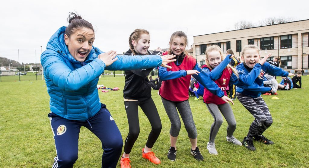 Scottish International goalkeeper Gemma Fay with pupils at Burntisland Primary School 4