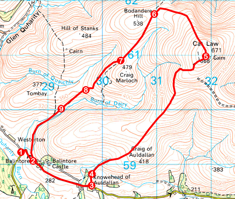 Take a Hike 156 - March 18, 2017 - Cat Law, Glen Quharity, Angus OS map extract