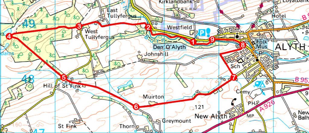 Take a Hike 157 - March 25, 2017 - Tullyfergus Wood, Alyth, Perth & Kinross OS map extract
