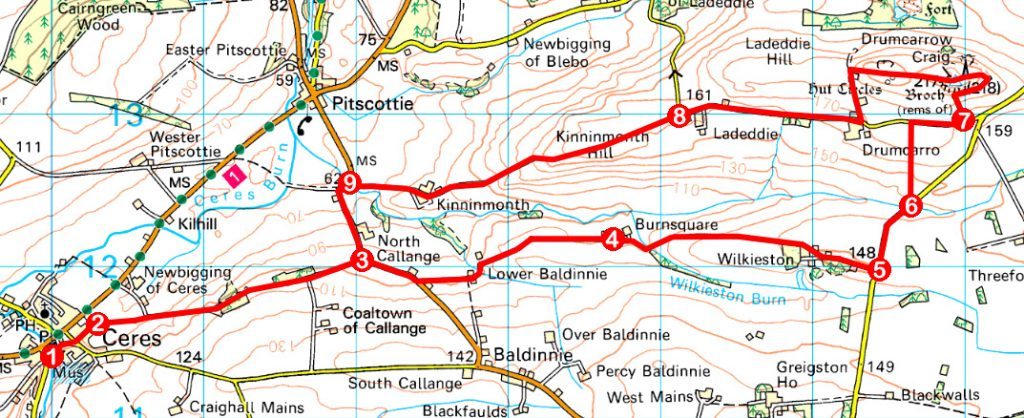 Take a Hike 159 – April 8, 2017 - Drumcarrow Craig from Ceres, Fife OS map extract