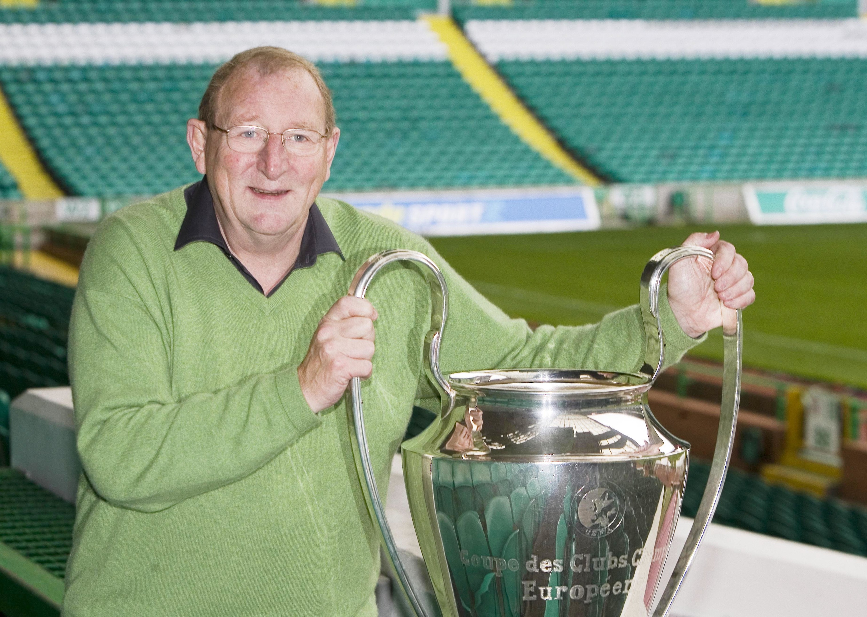 Tommy Gemmell gets to grips with the European Cup at Celtic Park in 2006.