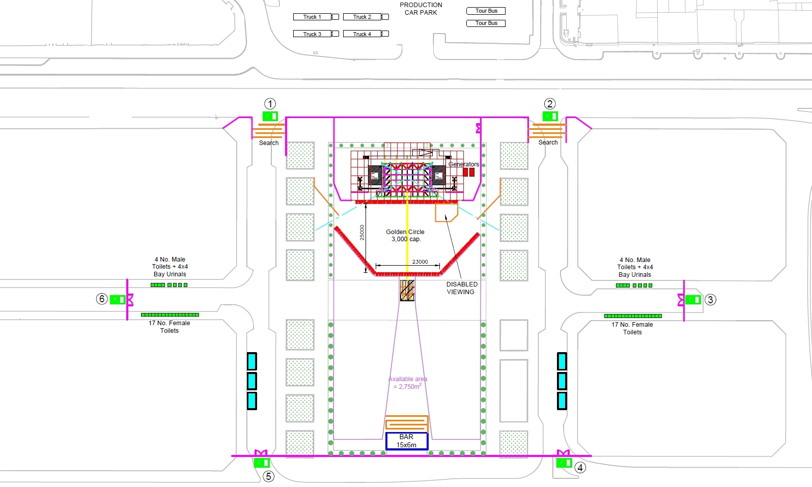 The plans show the stage will be set up on the north side of Slessor Square and facing the waterfront.