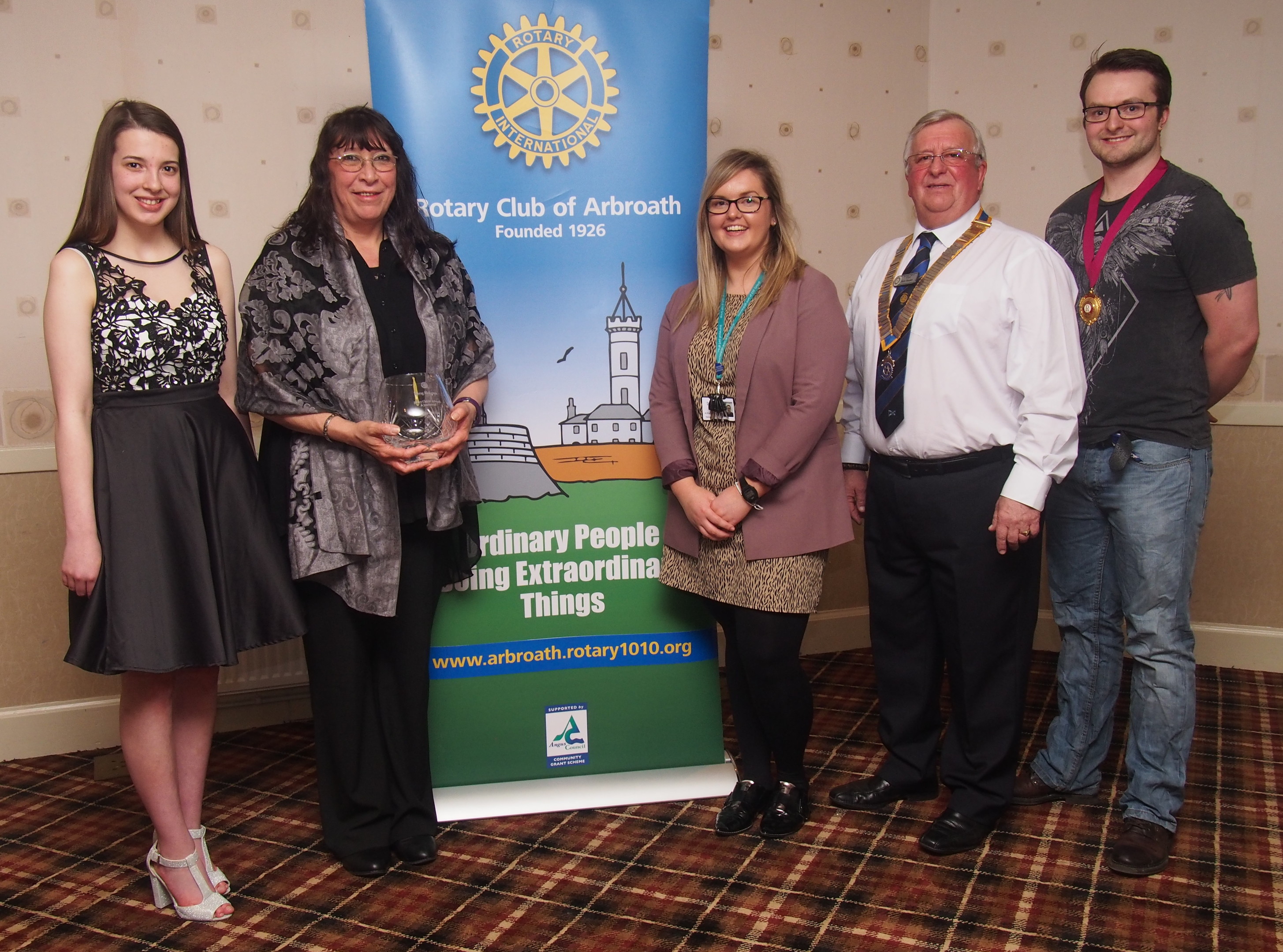 From left — Dionne Geddes, Morag McKenzie, Kerri Price, President Harry Simpson, and Mike Phillips