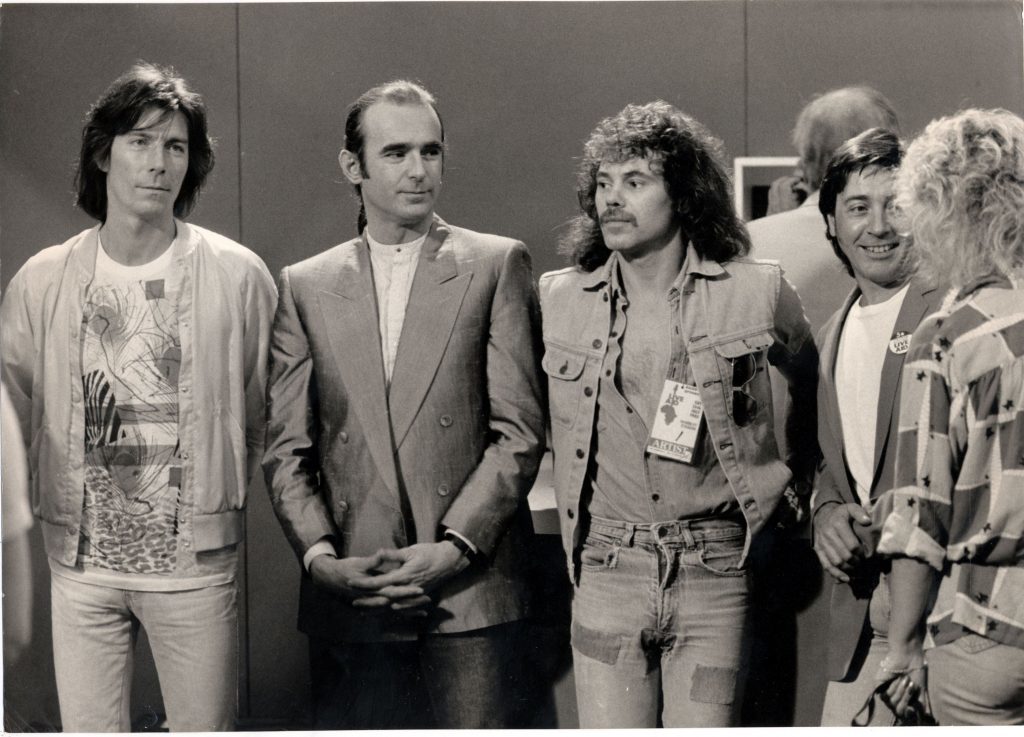 Pete Kircher (far right) with the Quo at Live Aid