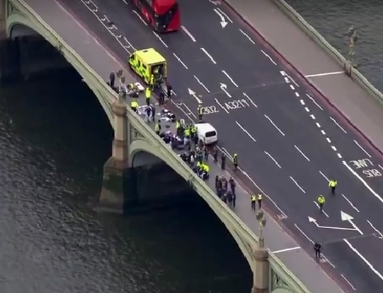 Casualties being treated on Westminster Bridge.