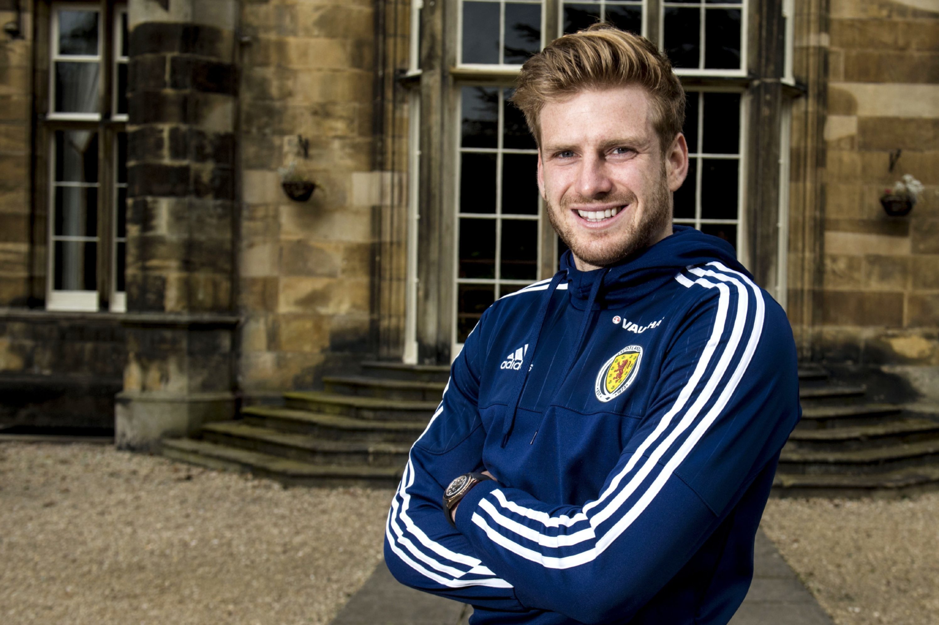 Stuart Armstrong takes a break from training.