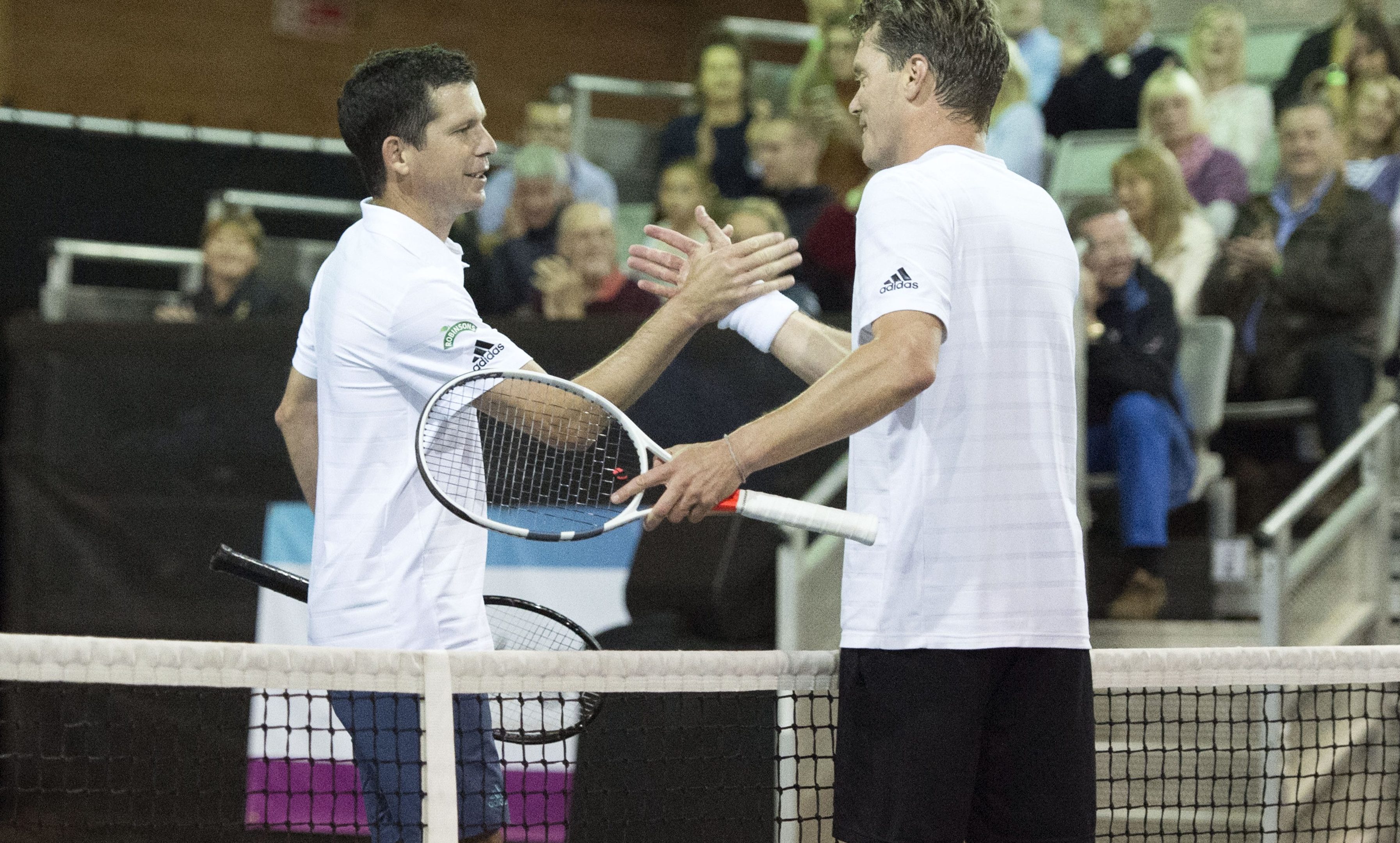 Tim Henman (left) with Thomas Enqvist will resume their rivalry at this year's Brodies Invitational tennis tournament. Enqvist won the 2016 title.