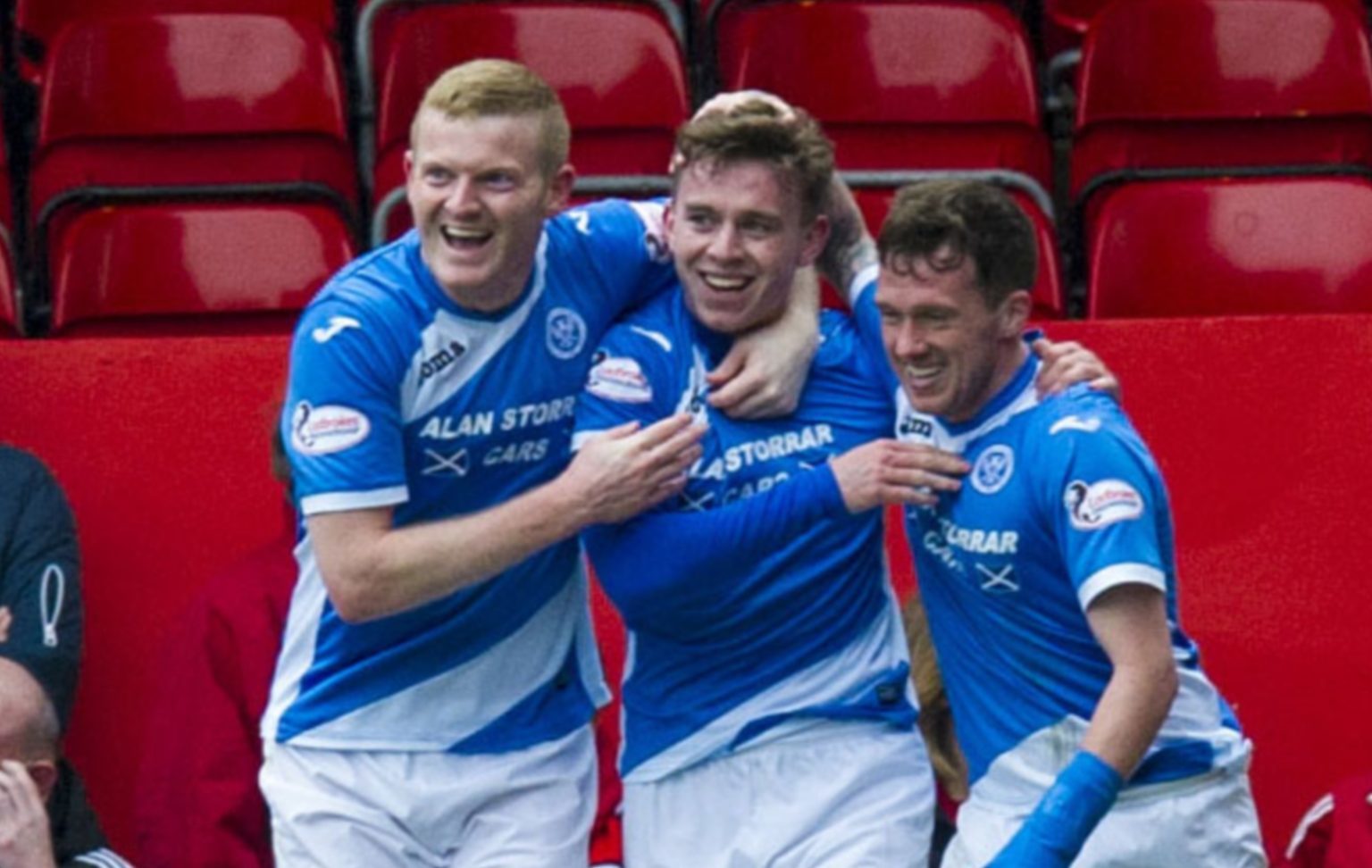 Craig Thomson, centre, is congratulated by Brian Easton and Danny Swanson.