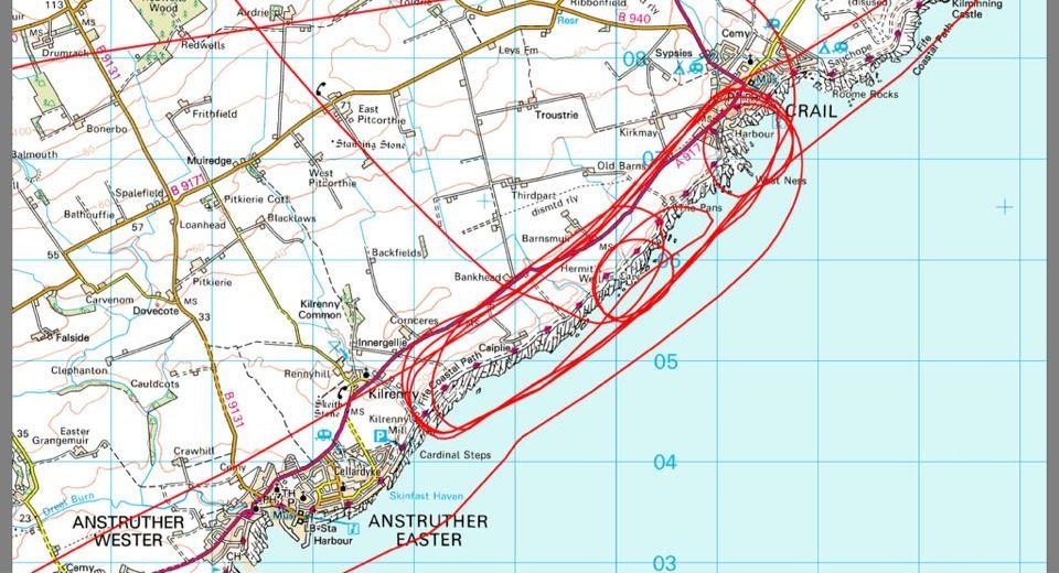 A map showing the search for Ralphie carried out by air, courtesy of the UKCAP.