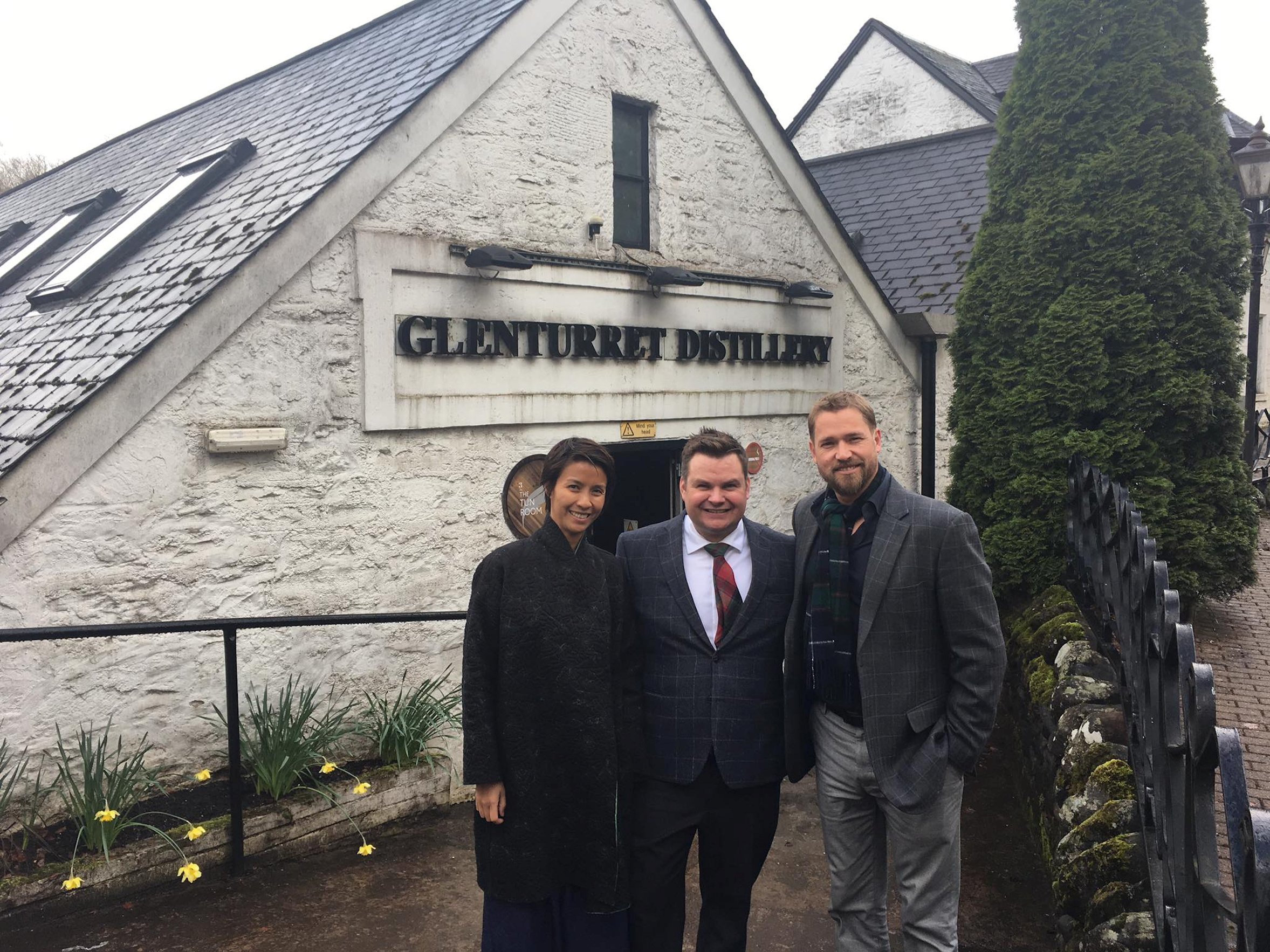 Delphine Yip, Glenturret Distillery general manager Stuart Cassells and Grant Horsfield.
