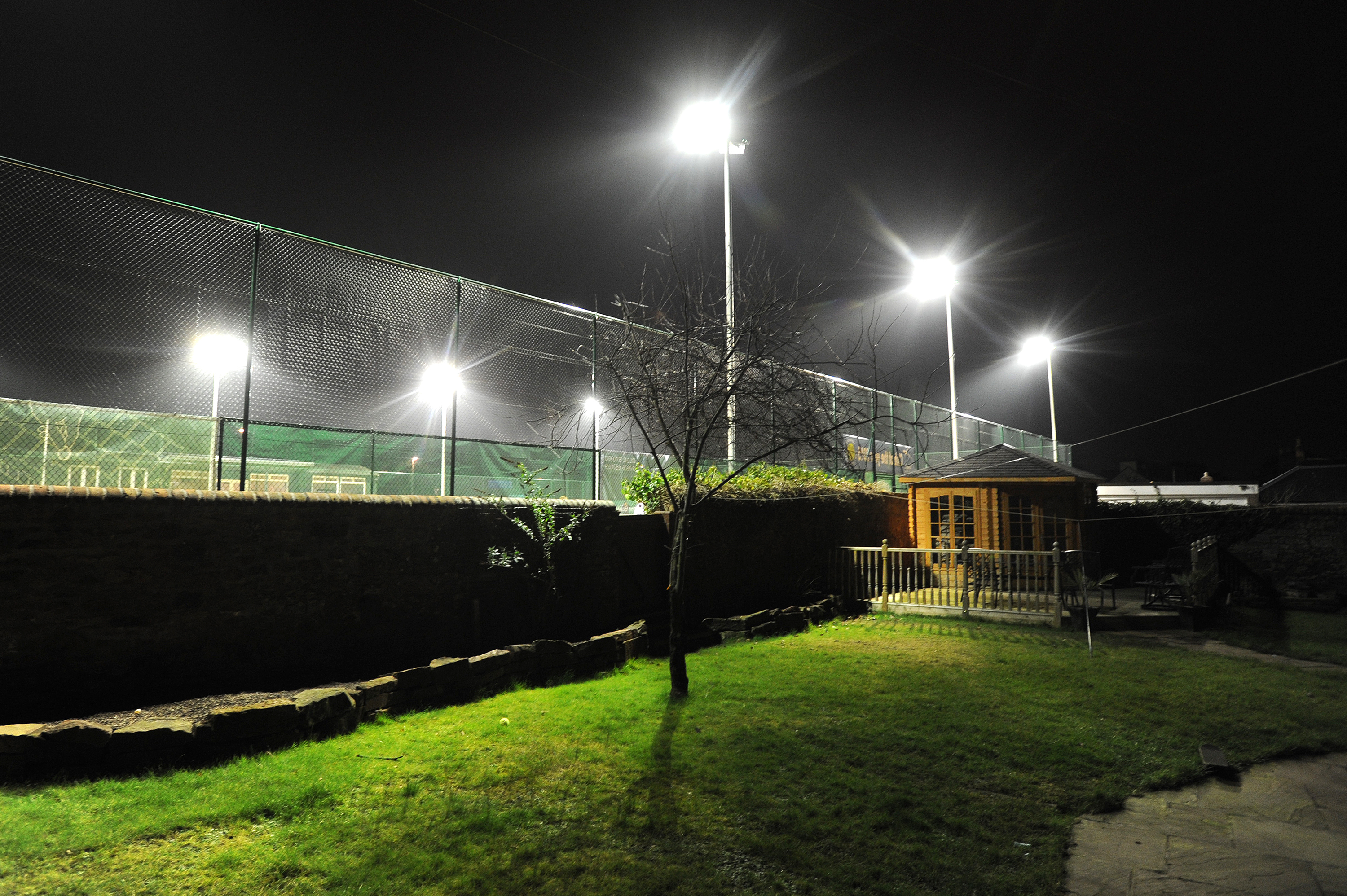 The club's facilities seen on a winter night from Dalhousie Place, Arbroath.
