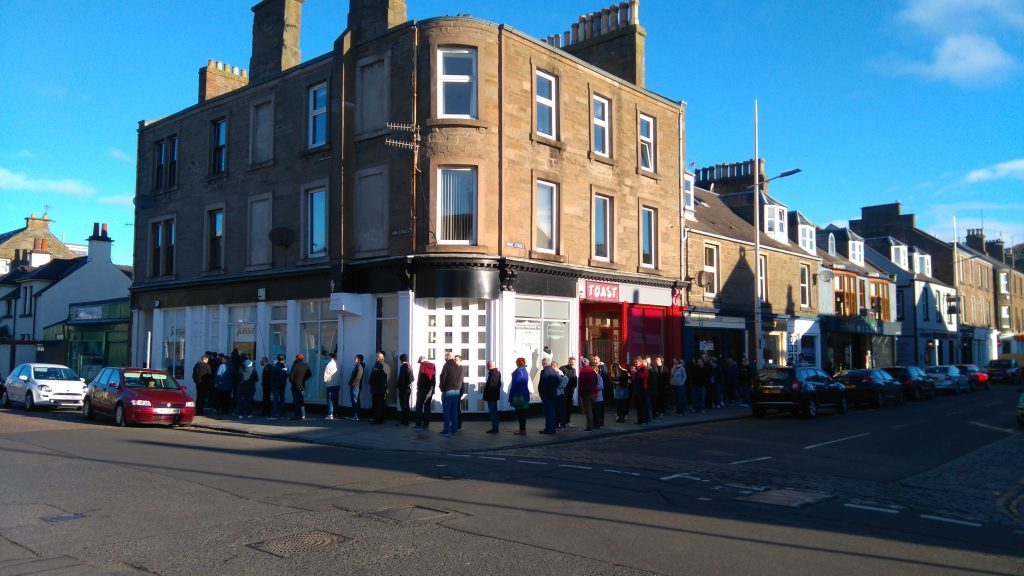 The queue at 7.30am outside Assai on Record Store Day 2016, 