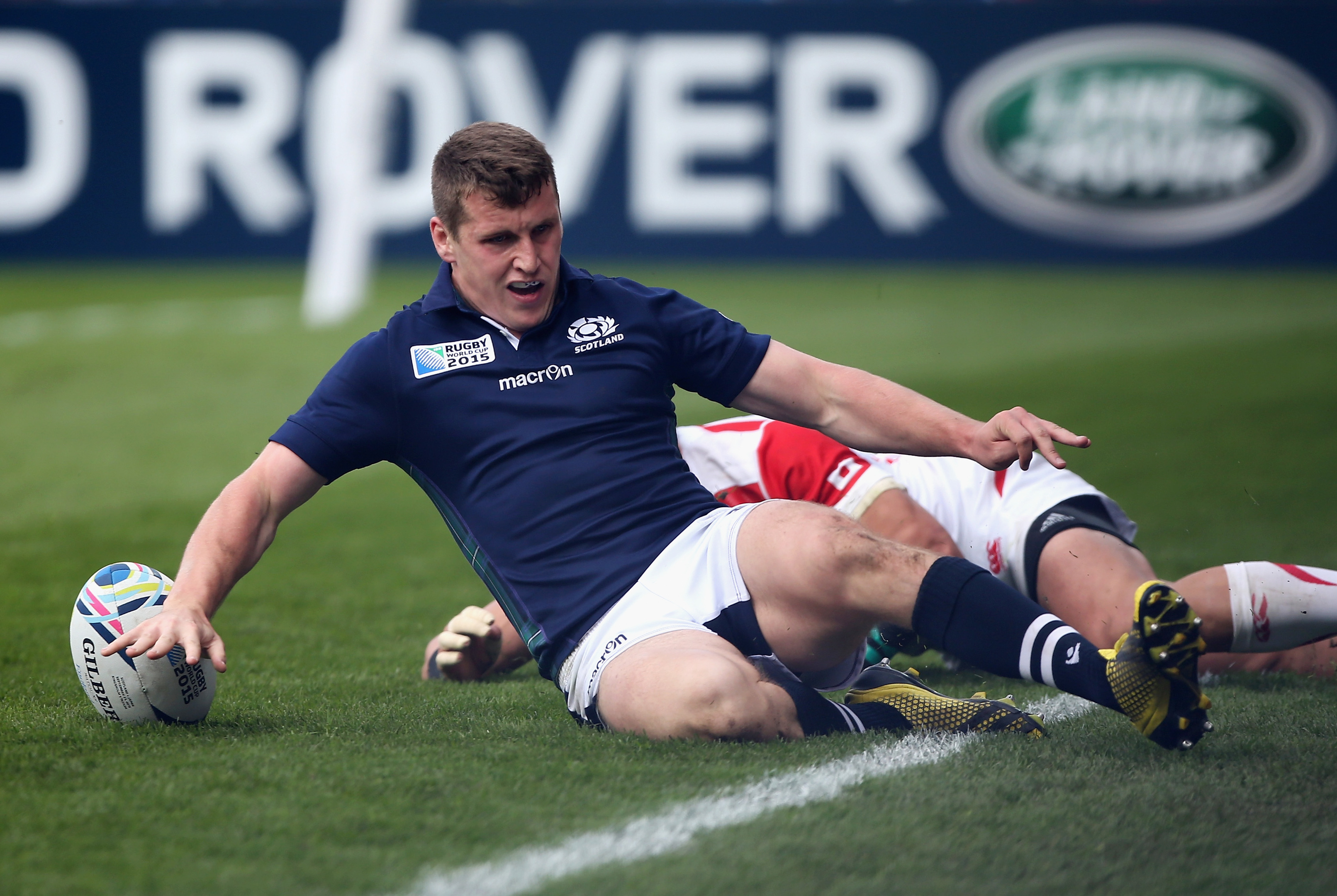 Mark Bennett scoring against Japan in the 2015 World Cup, one his six tries for Scotland.