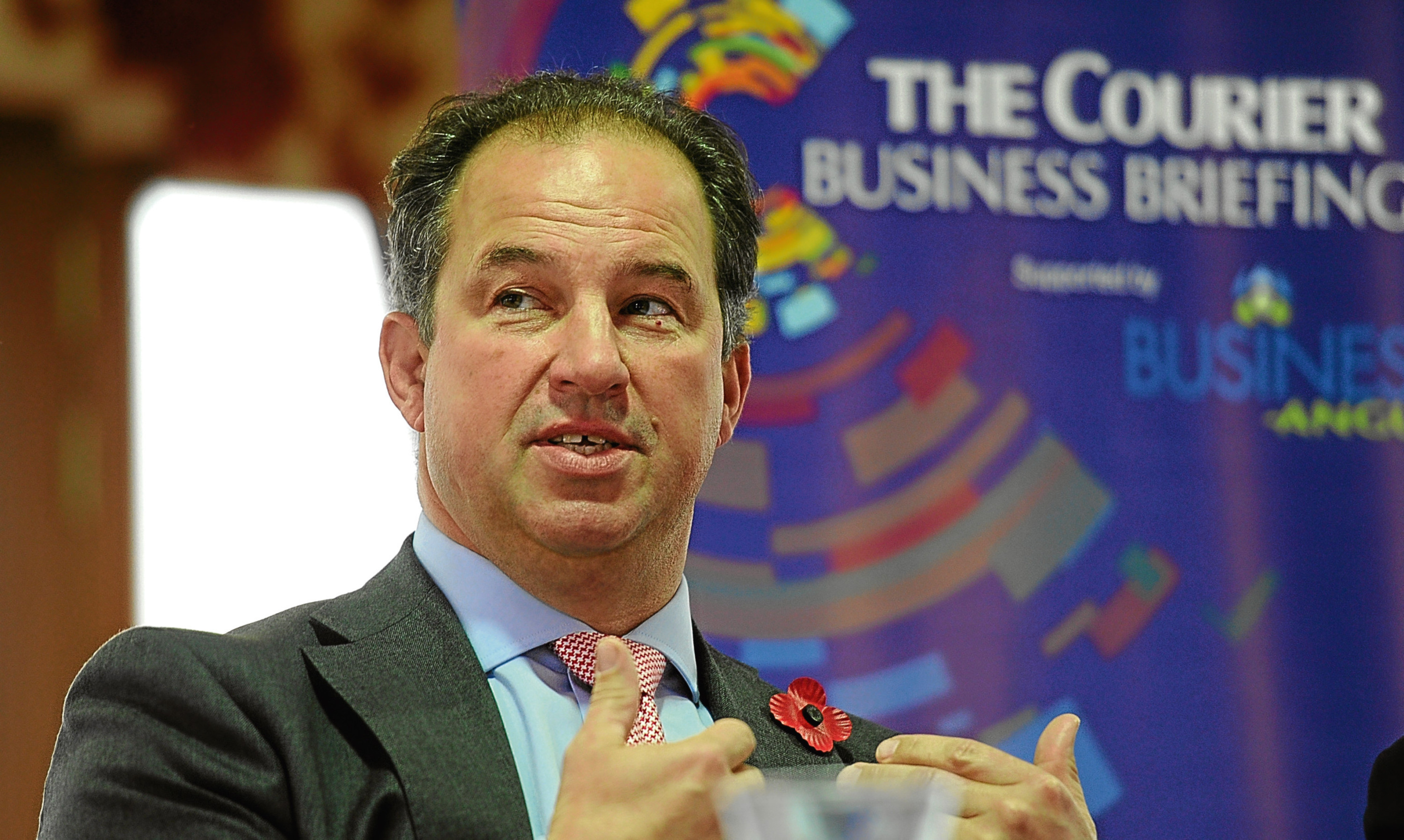 New Scottish Chambers of Commerce president Tim Allan makes a point during a business forum