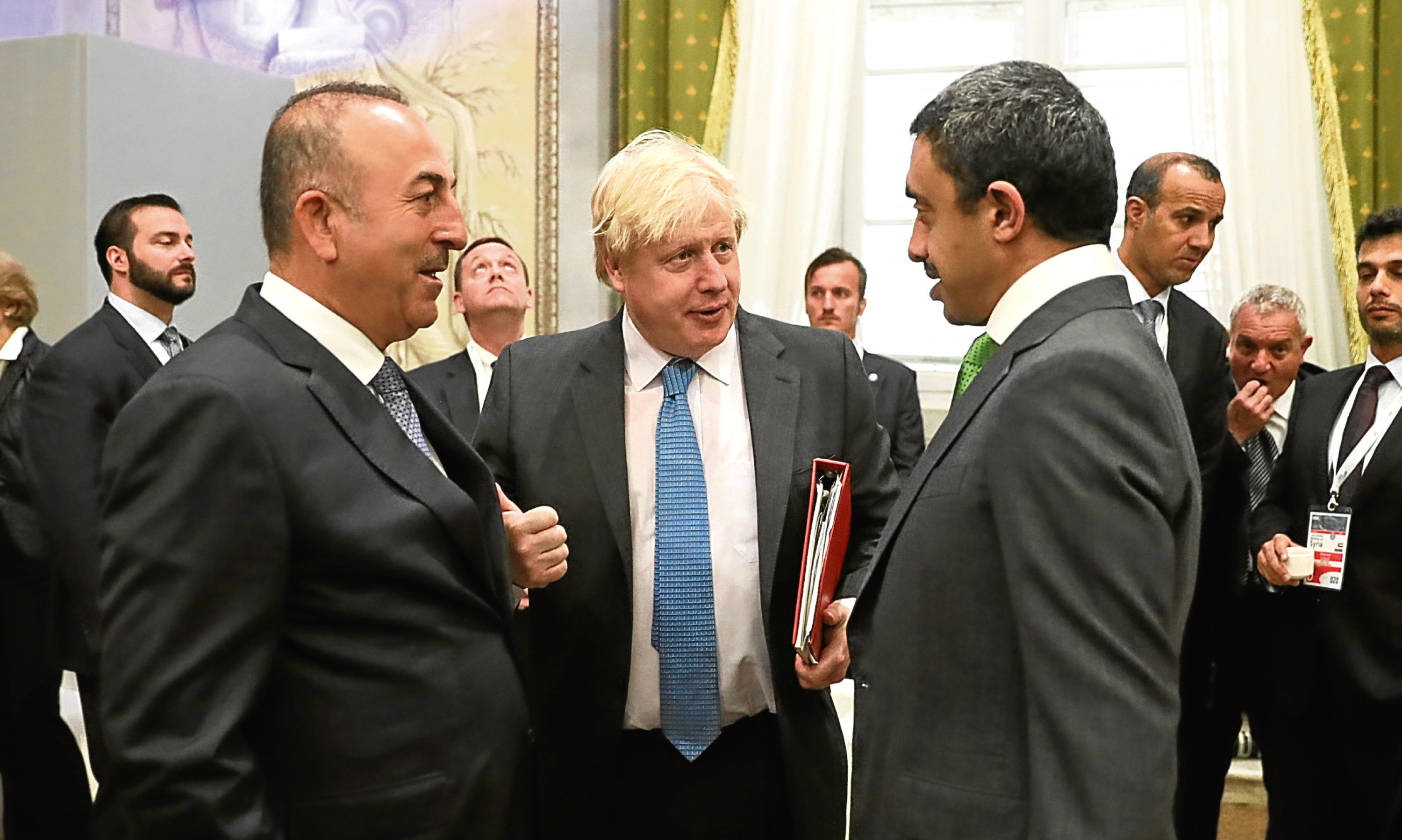 Boris Johnson, centre, at the G7 Ministers of Foreign Affairs meeting in Italy, where he failed to get agreement over sanctions for Russia.