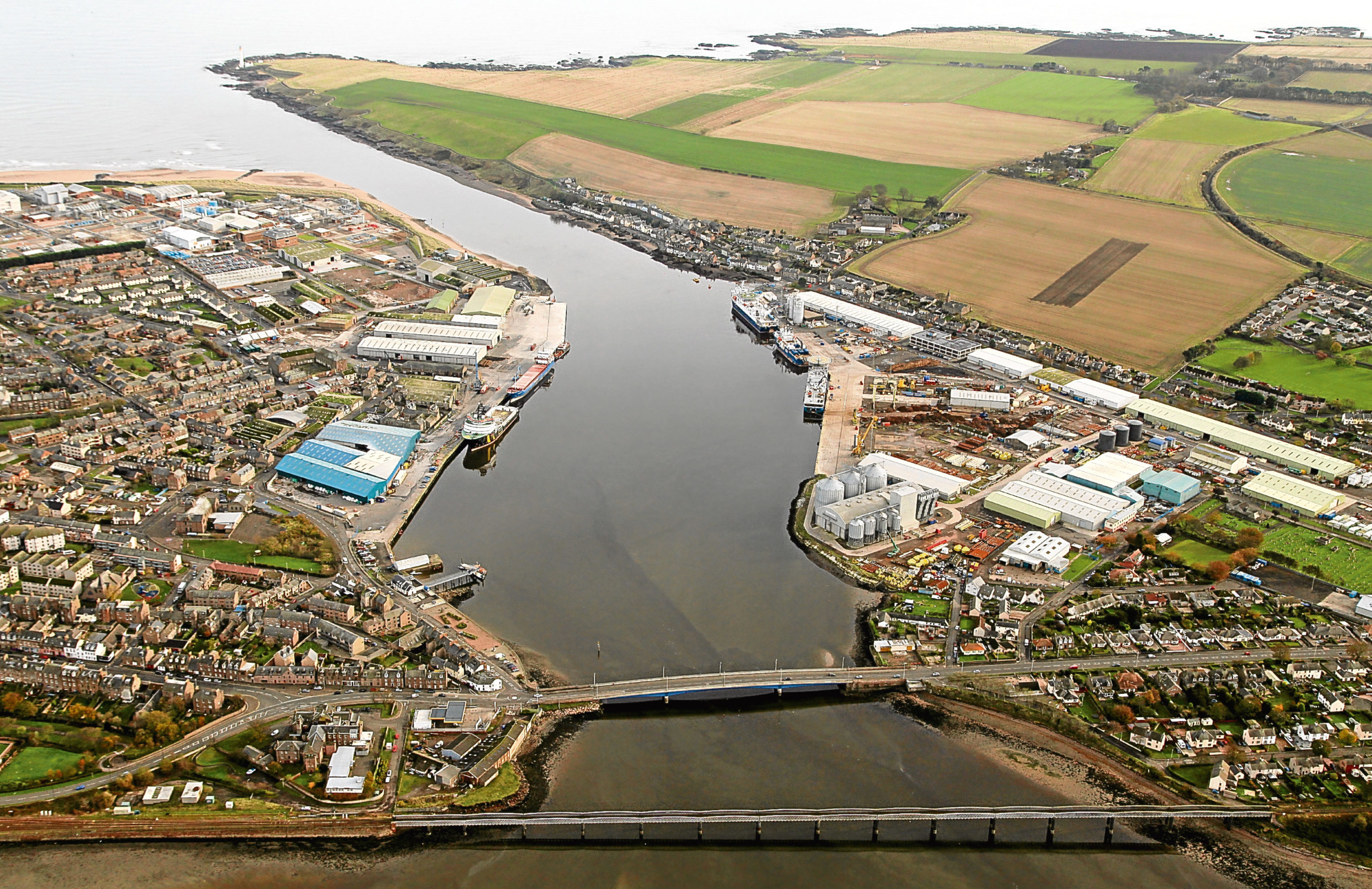An aerial view of the Port of Montrose.