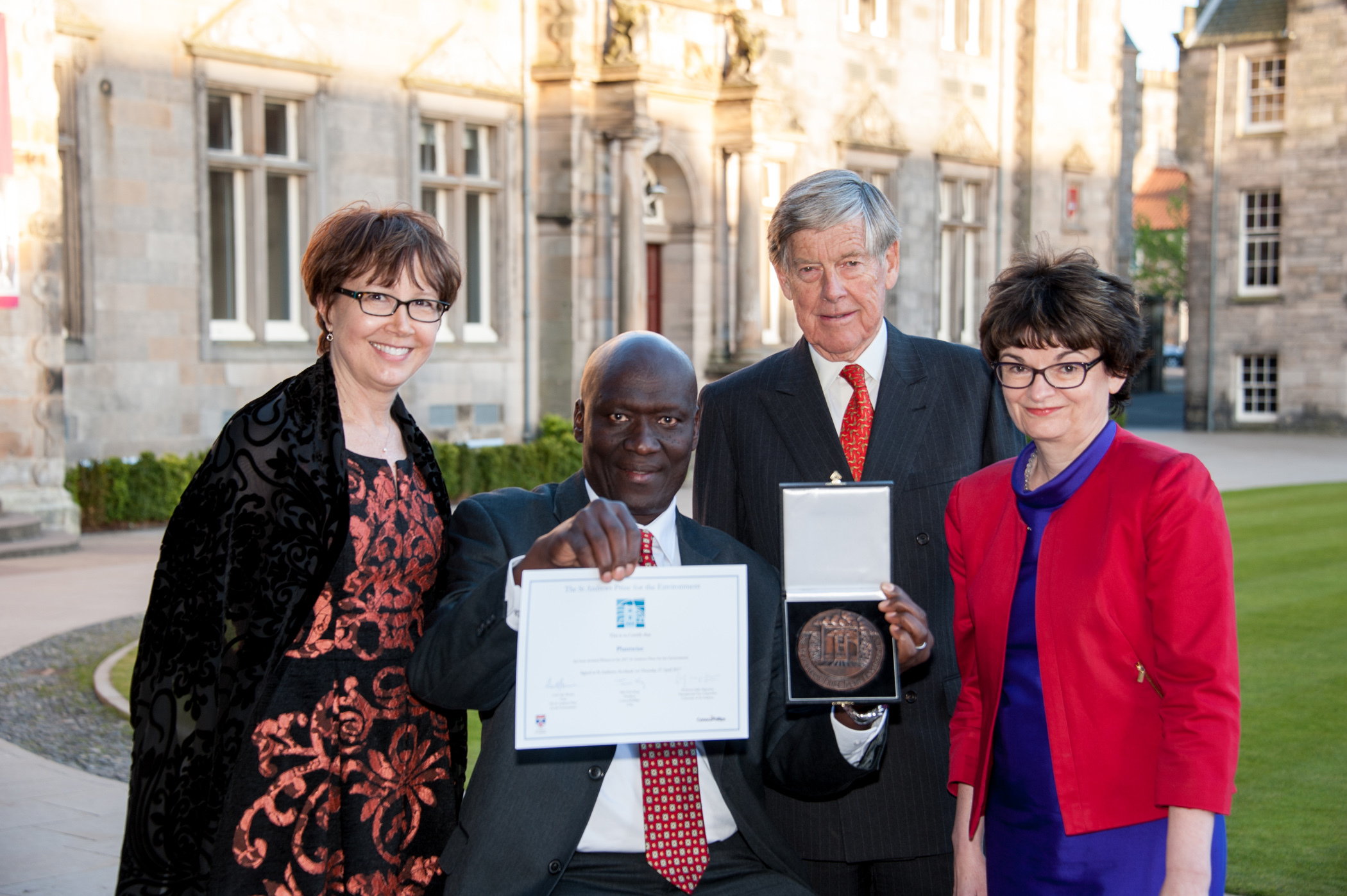 From left Terri King, UK president of ConocoPhillips, Dr Washington Otieno, of Plantwise, Professor Lord Alec Broers and Professor Sally Mapstone, principal and vice-chancellor of the University of St Andrews