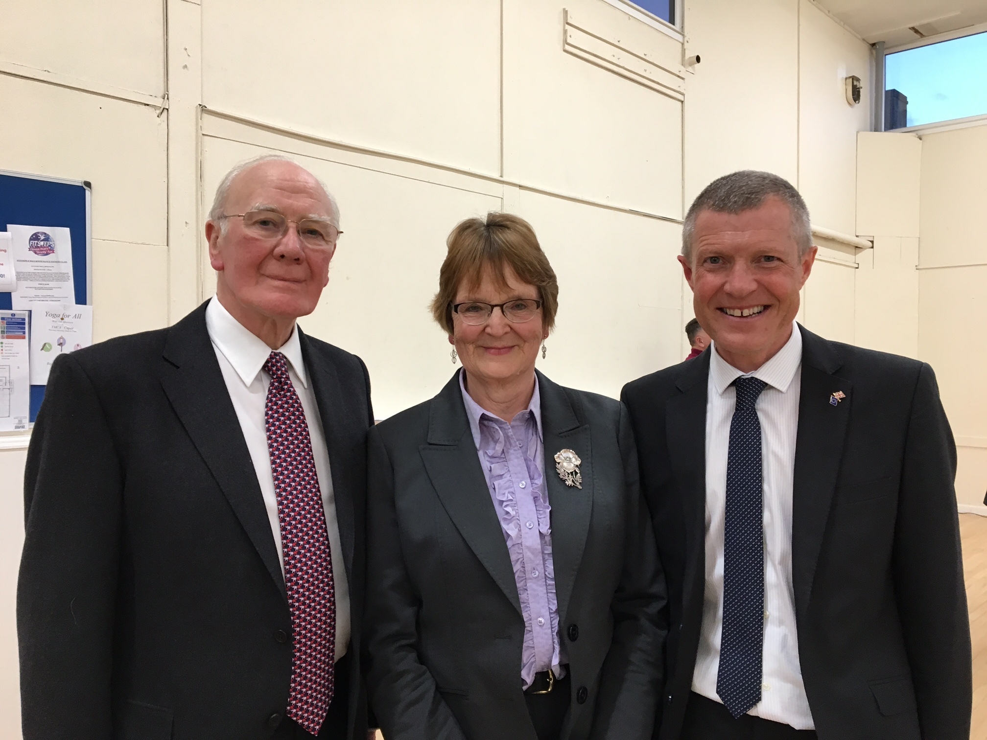North East Fife Liberal Democrat candidate Elizabeth Riches with Scottish leader Willie Rennie and former North East Fife MP Sir Menzies Campbell