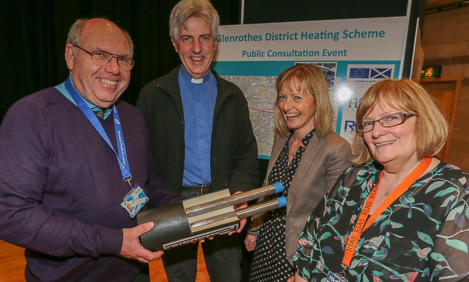 Pictured at one of the recent consultation events were Bill Dewar, Fife Council lead professional, Rev Alan Kimmitt, Barbara Whiting, Fife Council lead professional, and Martha McLachlan, Fife Council energy promotion and development officer.