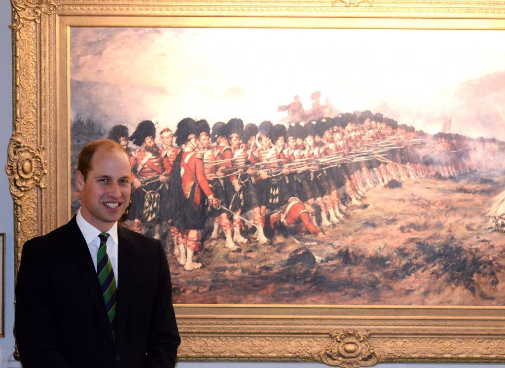 Prince William next to the famous "Thin Red Line" paiting at the Museum of The Argyll and Sutherland Highlanders at Stirling Castle. PRINCE WILLIAM VISITS STIRLING CASTLE, AS PATRON OF THE THIN RED LINE APPEAL The Duke of Cambridge, known as the Earl of Strathearn in Scotland, has become Patron of Thin Red Line Appeal, to secure the future of The Argyll and Sutherland Highlanders Regimental Museum. The project will enable the museum to be redeveloped to meet the expectation of visitors to one of ScotlandÕs key heritage sites, and to educate future generations on the remarkable role played by the soldiers of one of ScotlandÕs great Highland Regiments over the last 220 years. Brigadier Bruce Russell, the Chairman of the Museum Trust said: ÒI am delighted that The Duke of Cambridge, The Earl of Strathearn, has given his support and encouragement to this appeal, designed to safeguard the memory of a unique part of the British Army and of the nationÕs proud military and cultural heritage.Ó