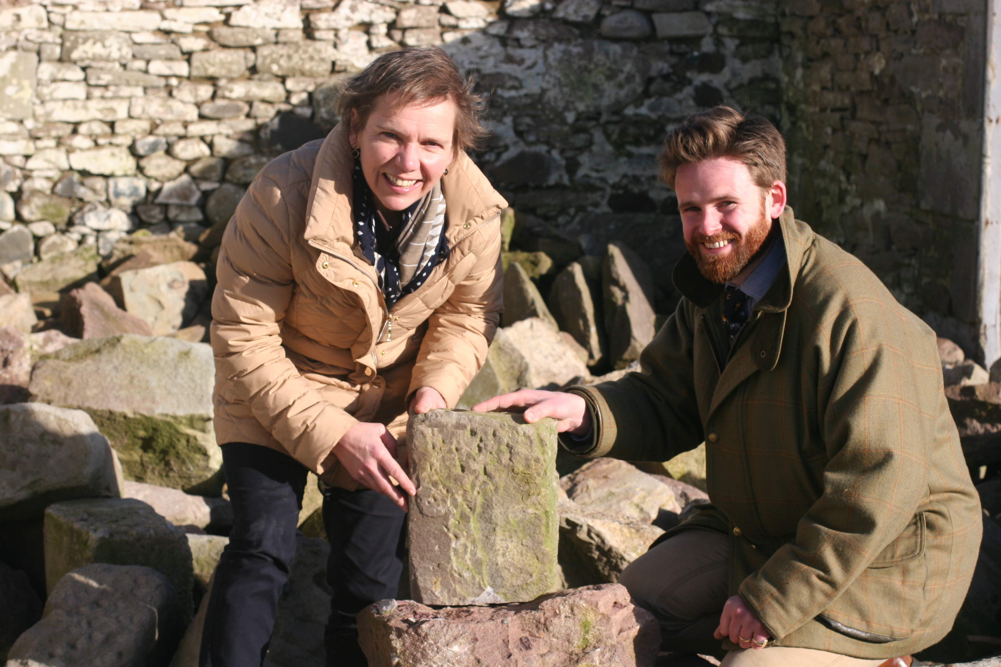 Hazel Peplinski and Chris Gordon (Scone Palace estate surveyor) source sandstone for the Stone of Destiny trophy.