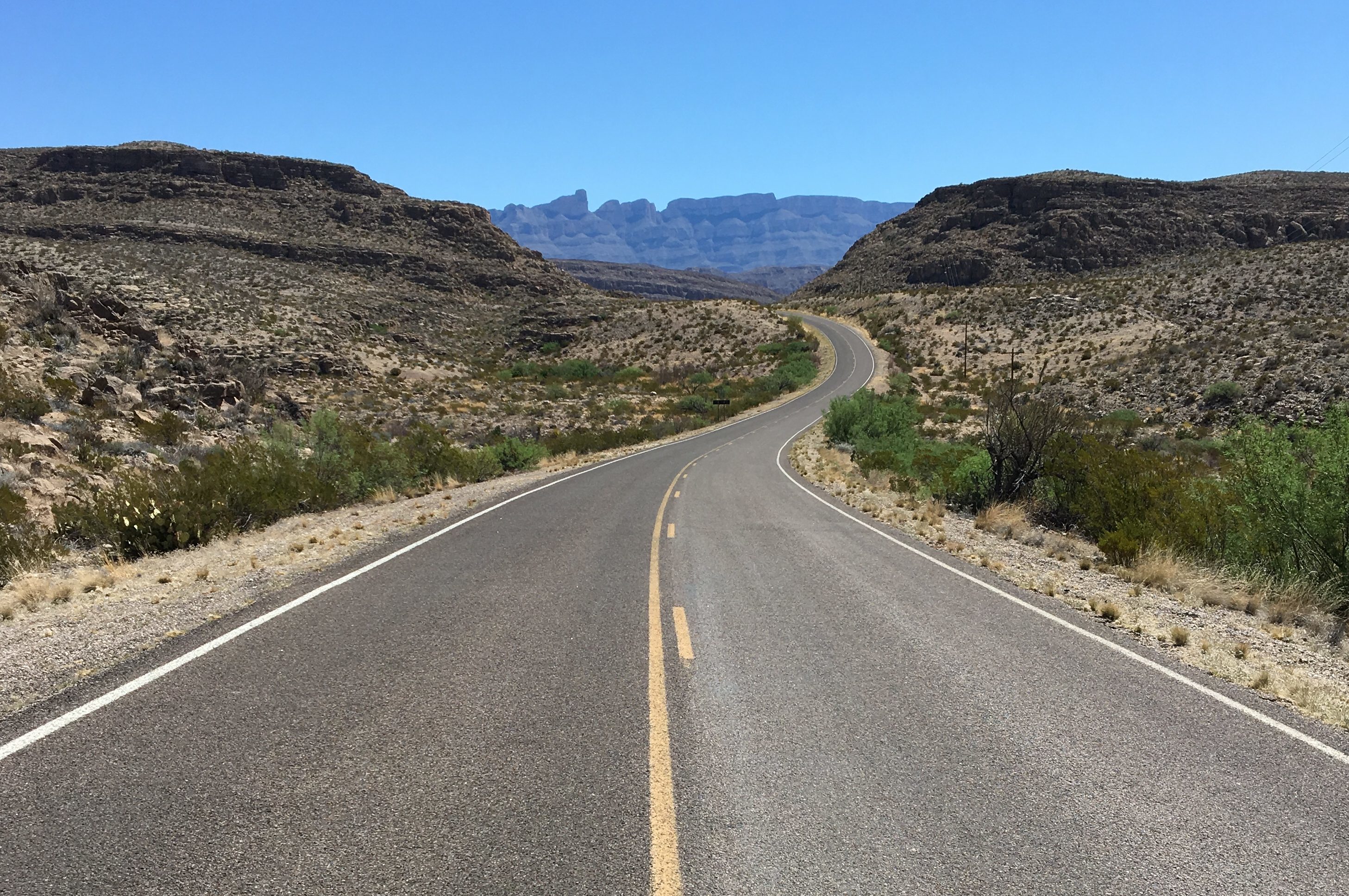 The road heading south through the Big Bend National Park in Texas, heading towards the Mexican border