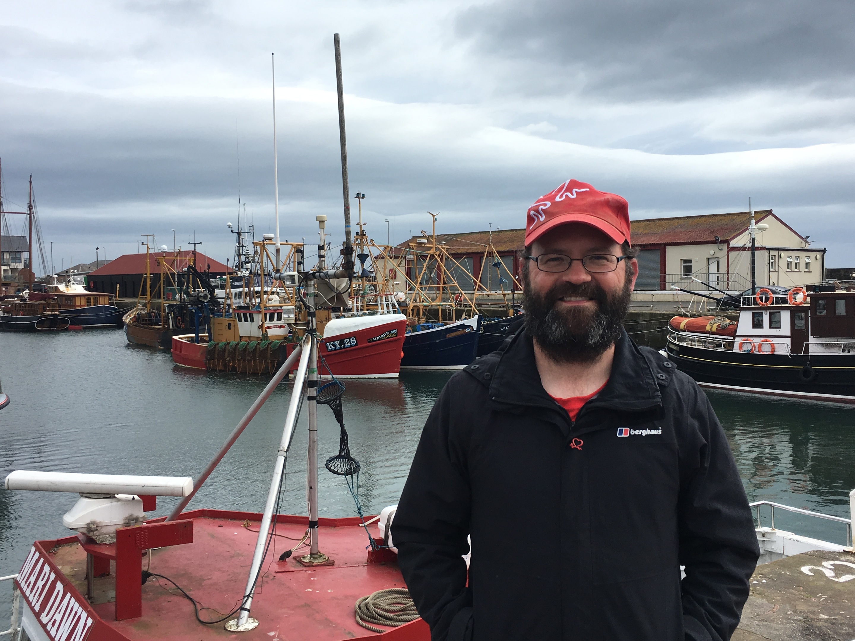 Kieran Sandwell, who is walking the coast of Britain, at Arbroath Harbour