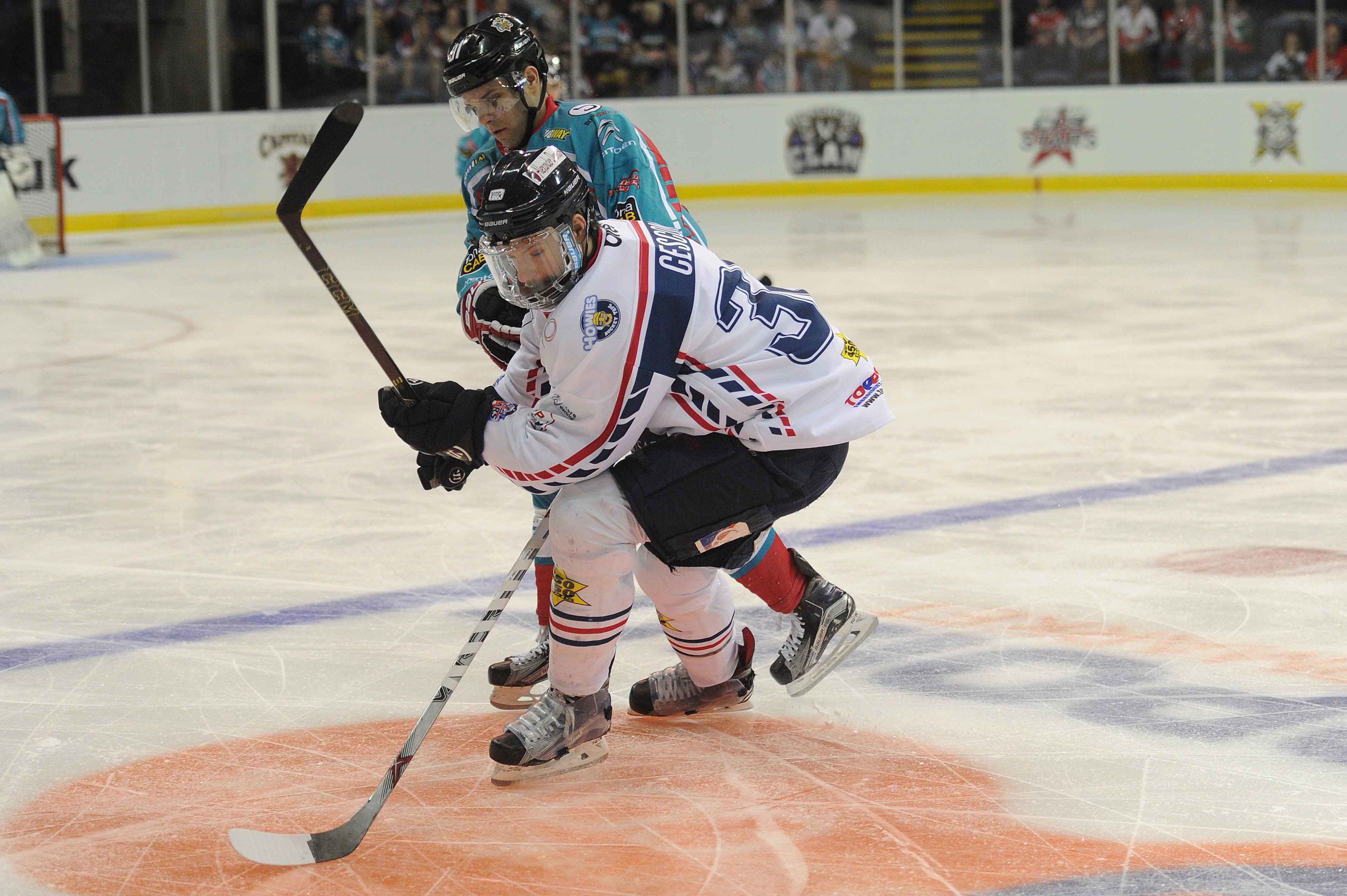 Action from Dundee Stars  match against the Belfast Giants at the Motorpoint Arena, in Nottingham, during the play-off final weekend.