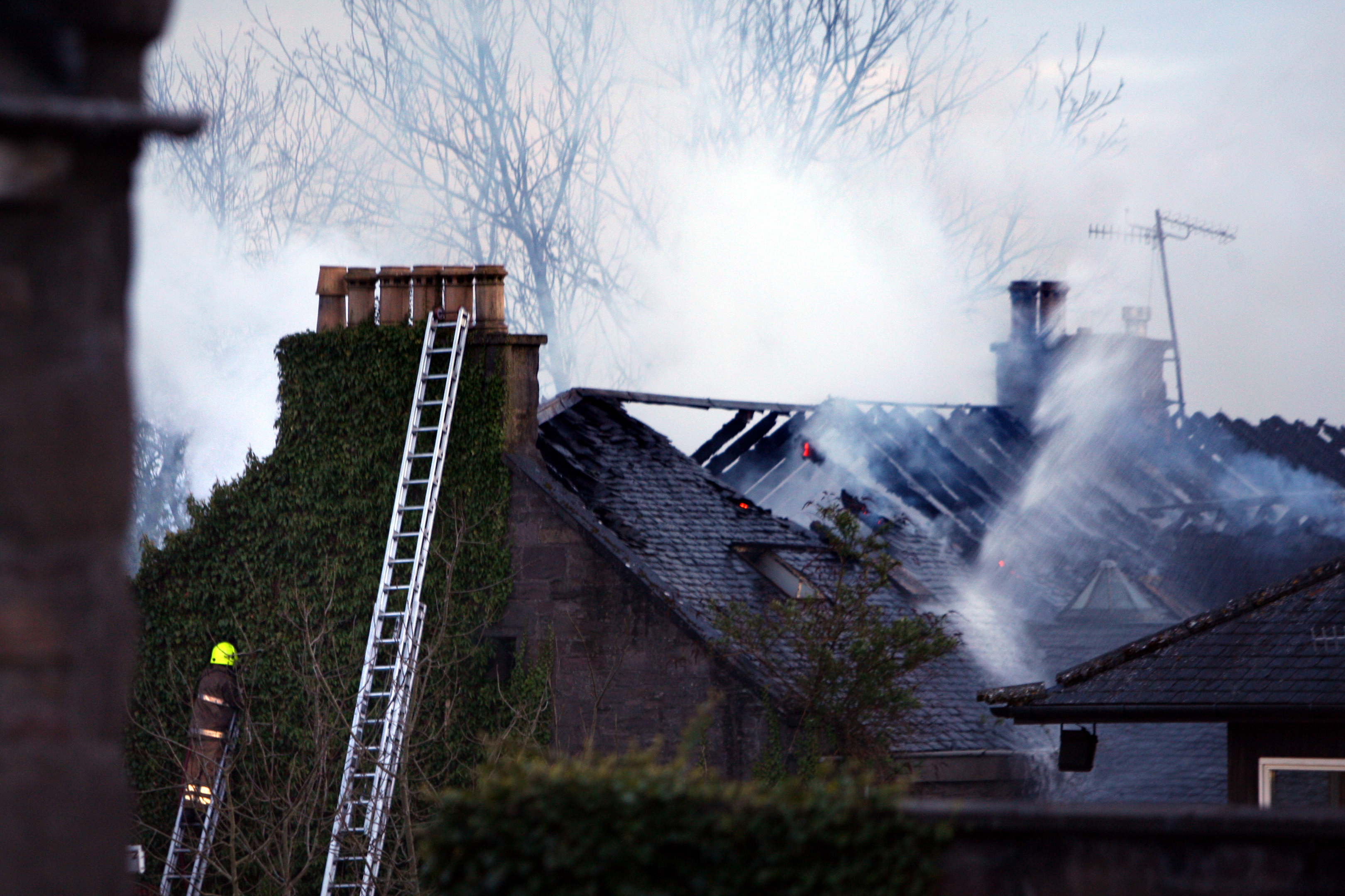 The building's roof was badly damaged