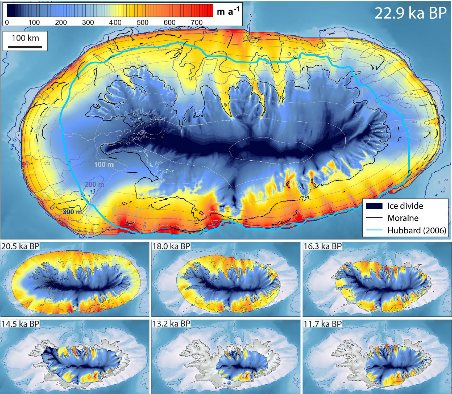 The model created by researchers at the universities of Stirling and Tromso shows the Icelandic ice sheet gradually reducing in size between 22,000 and 11,000 years ago.