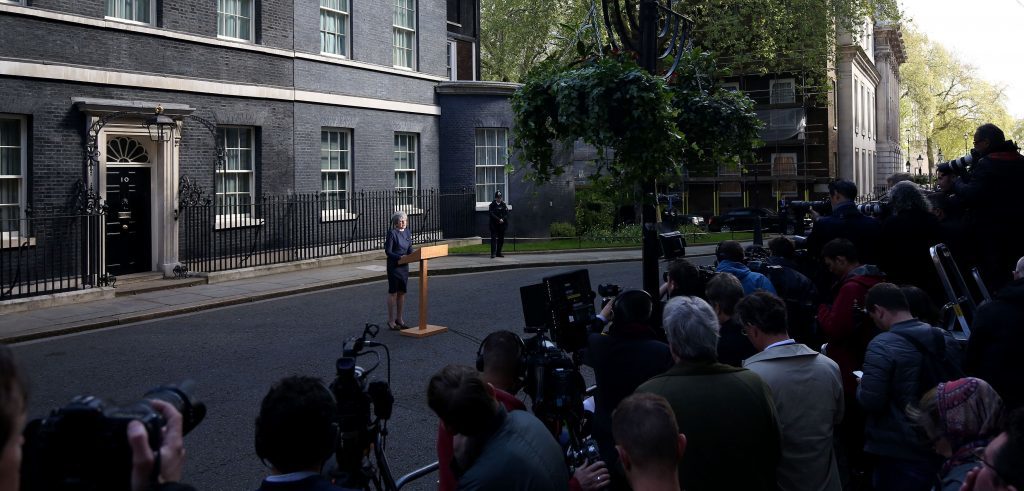 The media gathered in Downing Street for the surprise announcement.