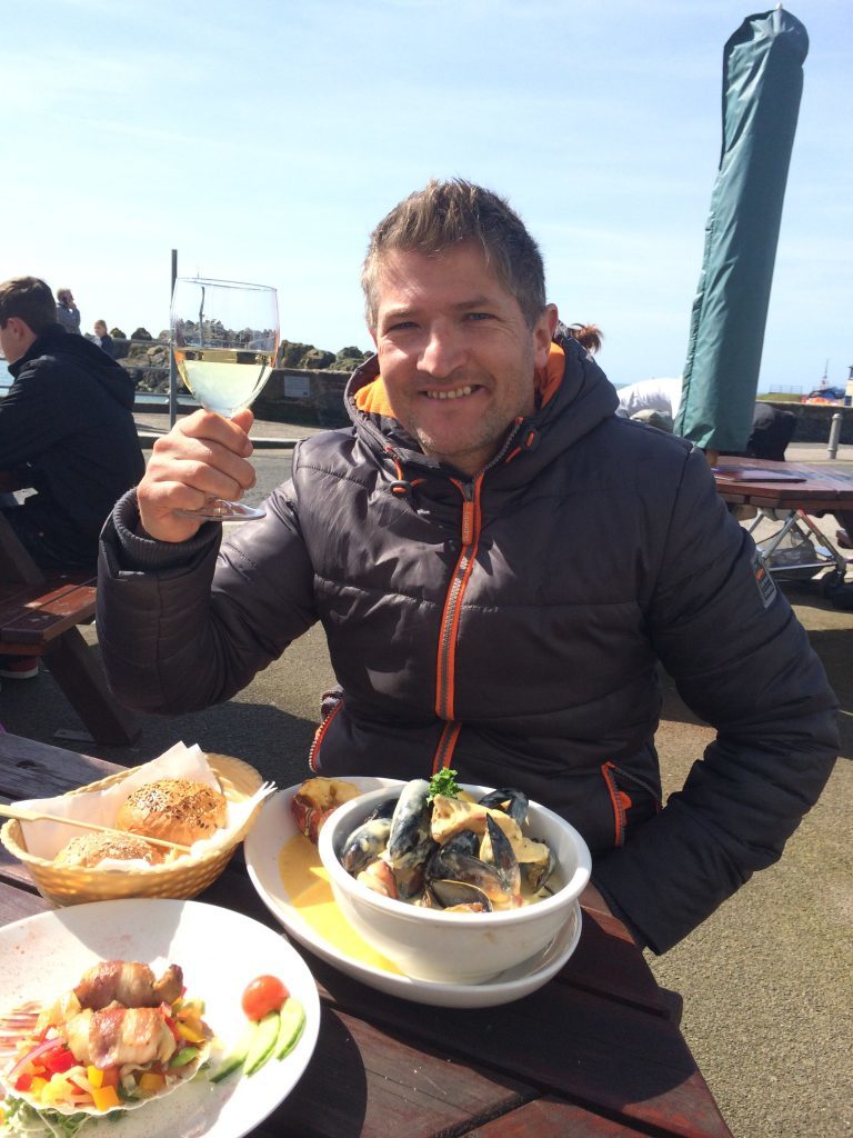 Robin enjoying seafood at The Crown.