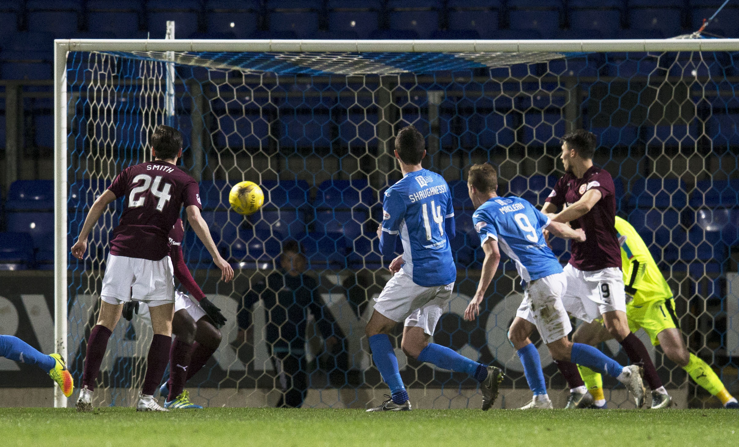 Joe Shaughnessy netting against Hearts.