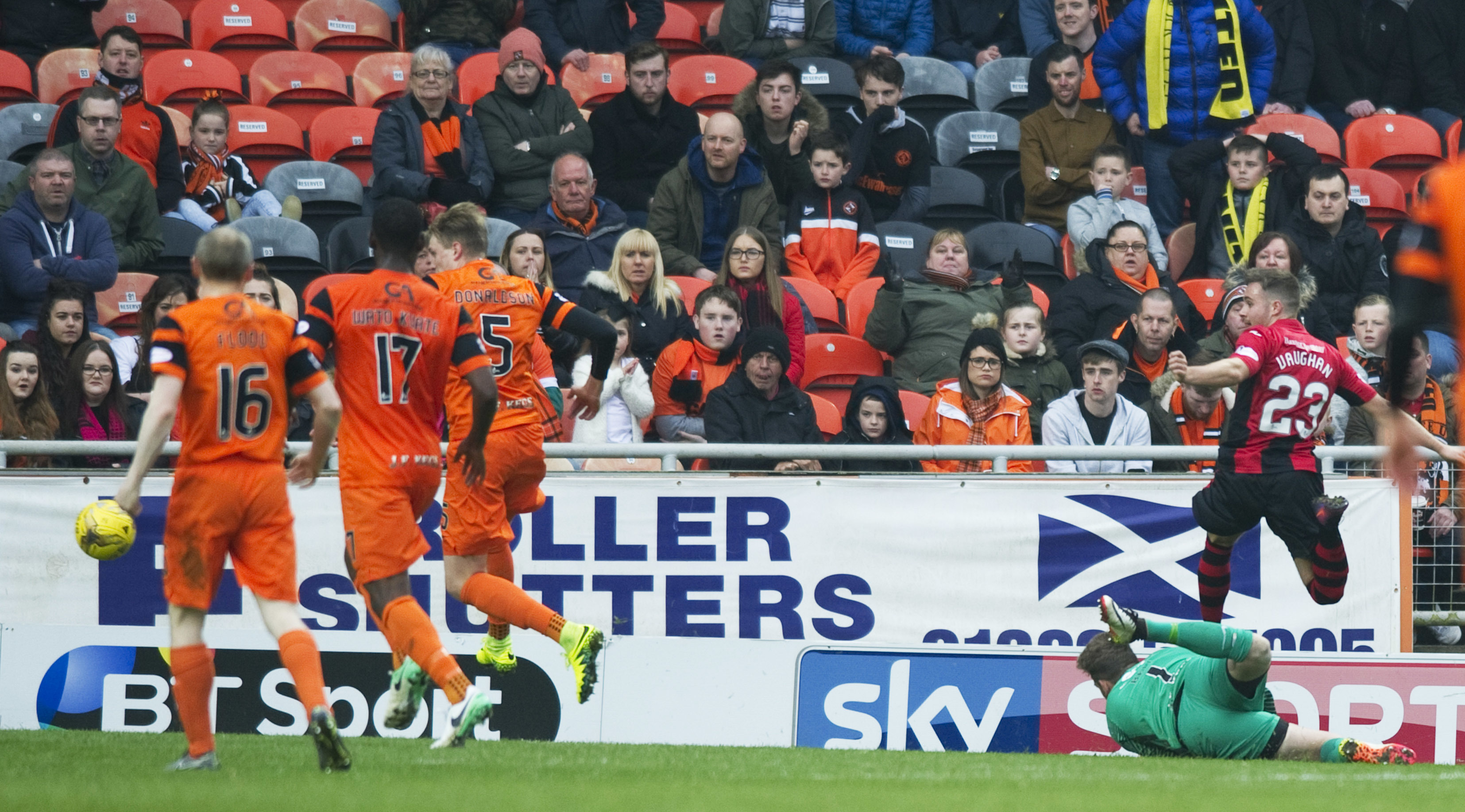 Lewis Vaughan scoring against United.