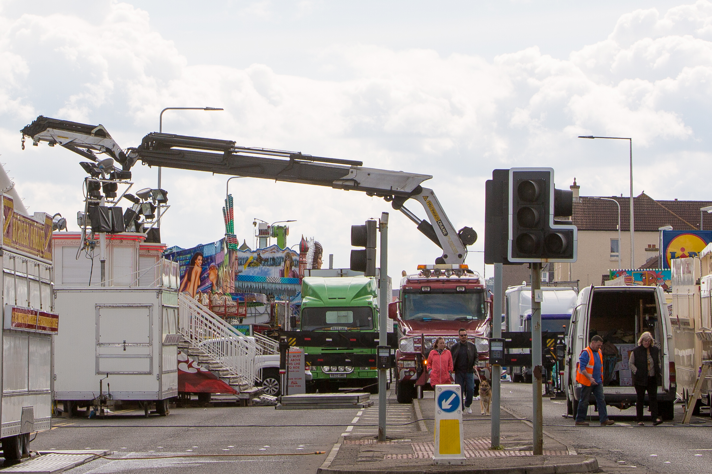 Road closures in place while the fun fair is set up.